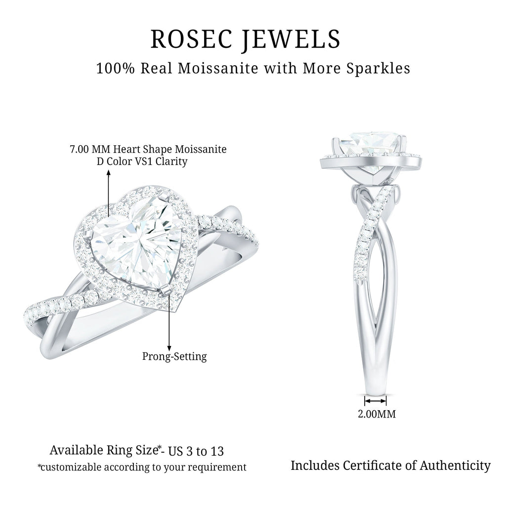 Heart Shape Moissanite Halo Engagement Ring with Criss Cross Band