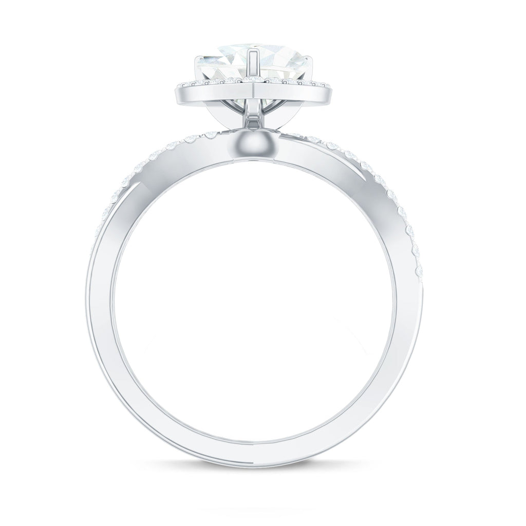 Heart Shape Moissanite Halo Engagement Ring with Criss Cross Band