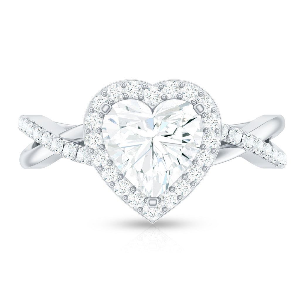 Heart Shape Moissanite Halo Engagement Ring with Criss Cross Band