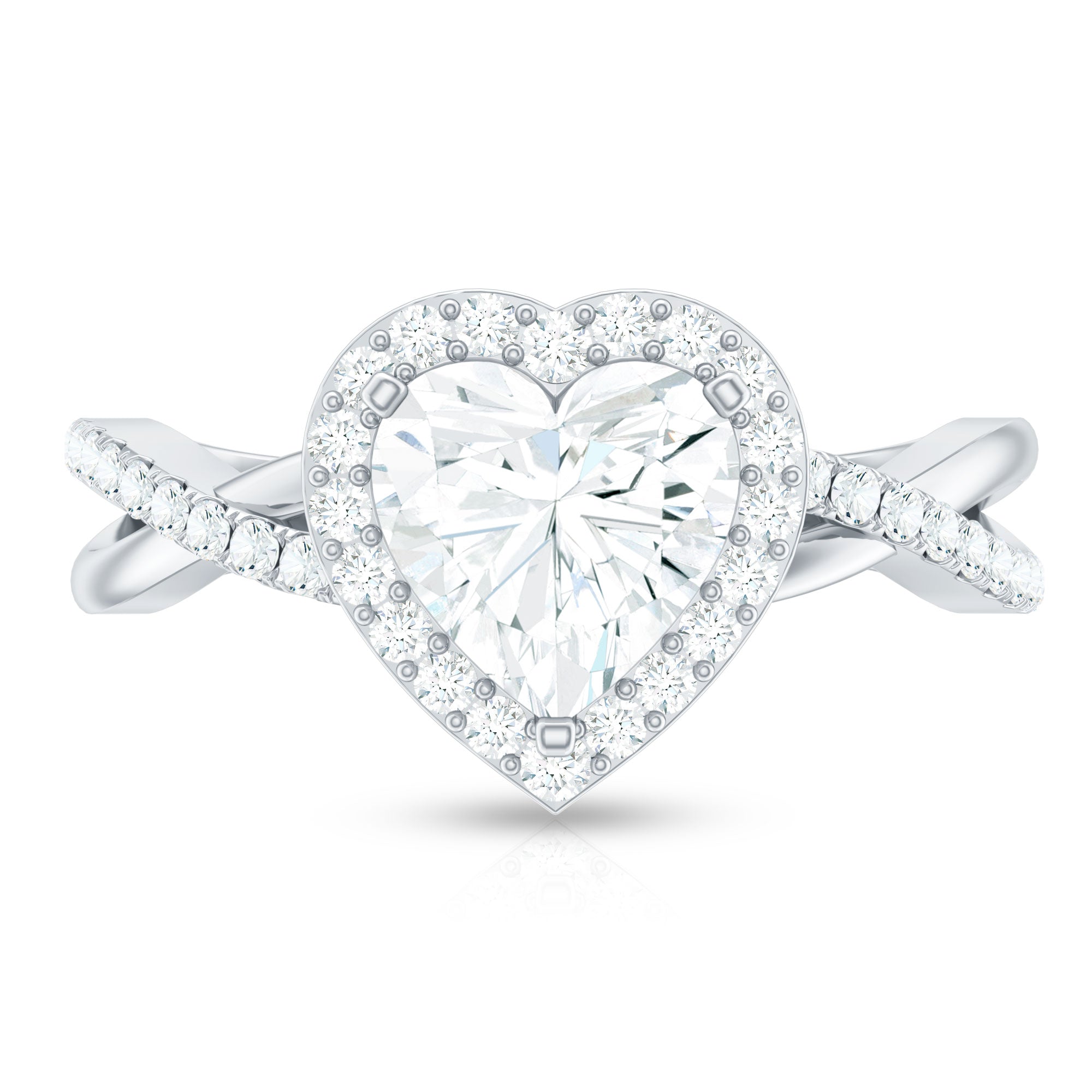 Heart Shape Moissanite Halo Engagement Ring with Criss Cross Band