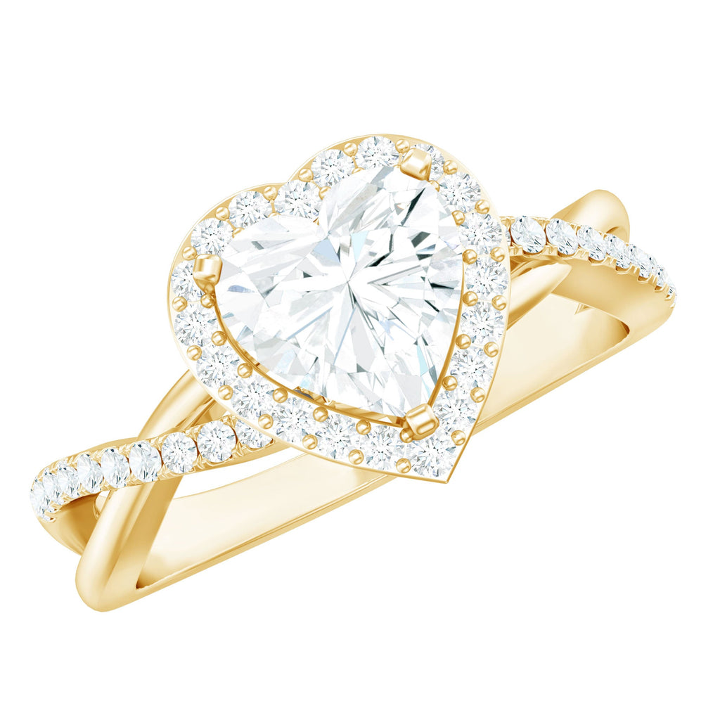 Heart Shape Moissanite Halo Engagement Ring with Criss Cross Band