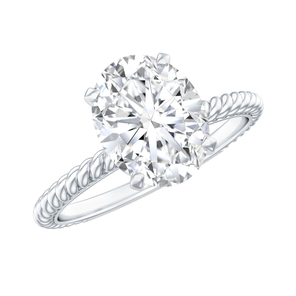 Oval Shape Moissanite Solitaire Engagement Ring with Twisted Rope