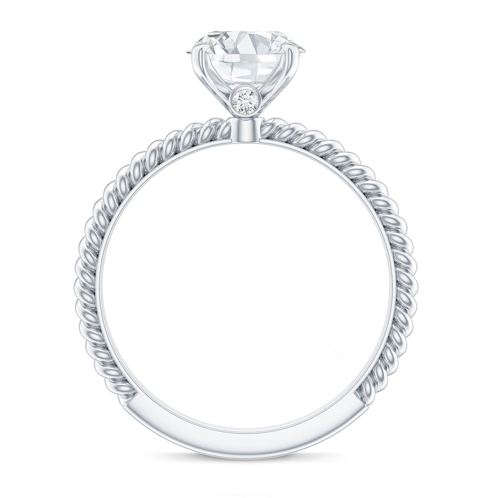 Oval Shape Moissanite Solitaire Engagement Ring with Twisted Rope