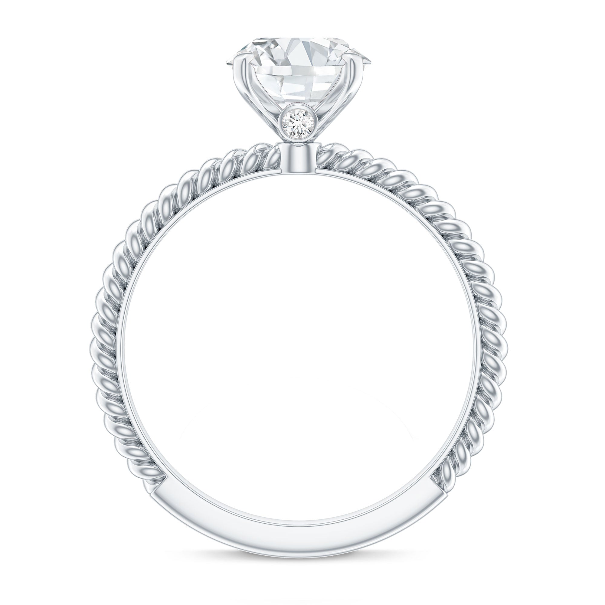 Oval Shape Moissanite Solitaire Engagement Ring with Twisted Rope