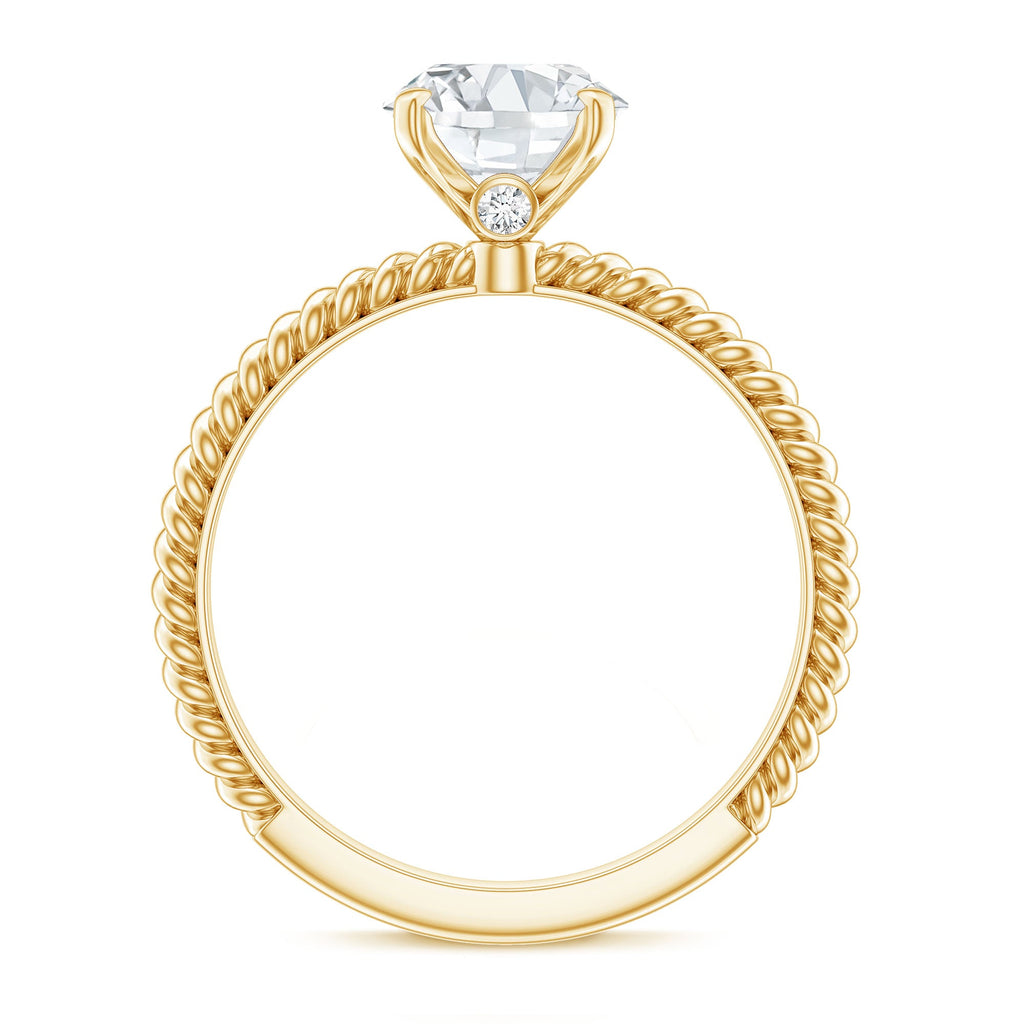 Oval Shape Moissanite Solitaire Engagement Ring with Twisted Rope