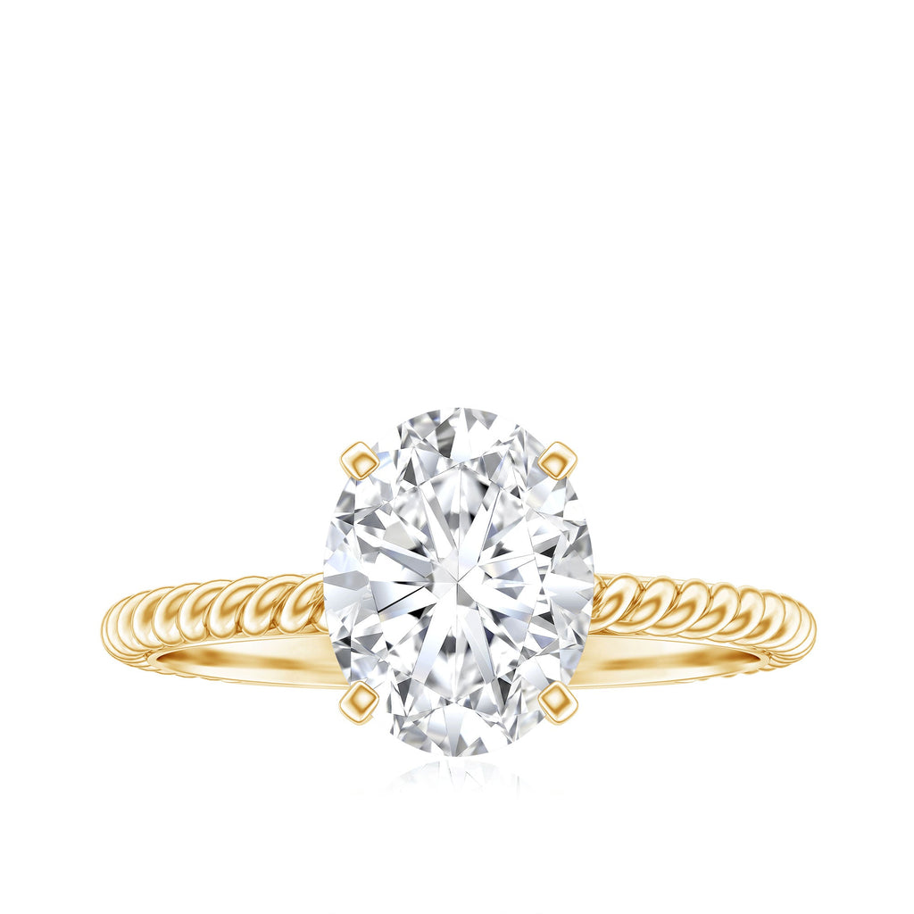 Oval Shape Moissanite Solitaire Engagement Ring with Twisted Rope