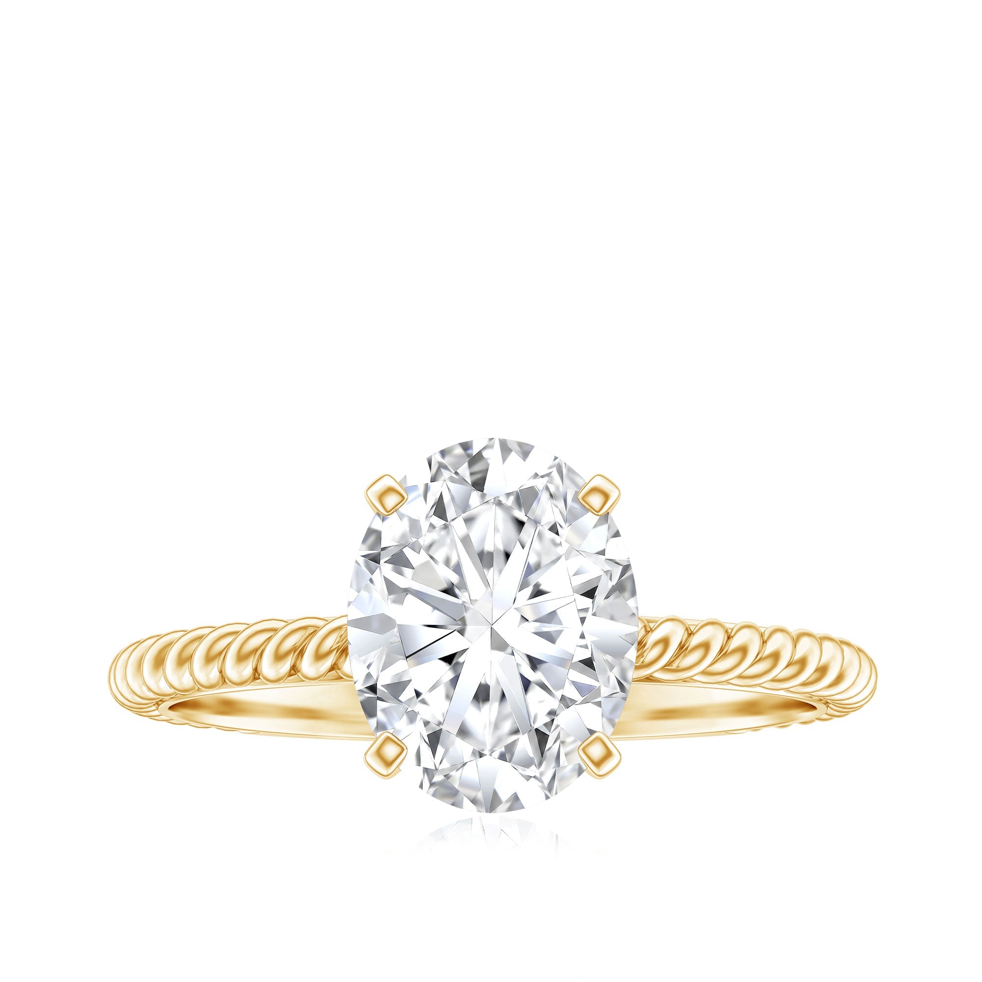 Oval Shape Moissanite Solitaire Engagement Ring with Twisted Rope