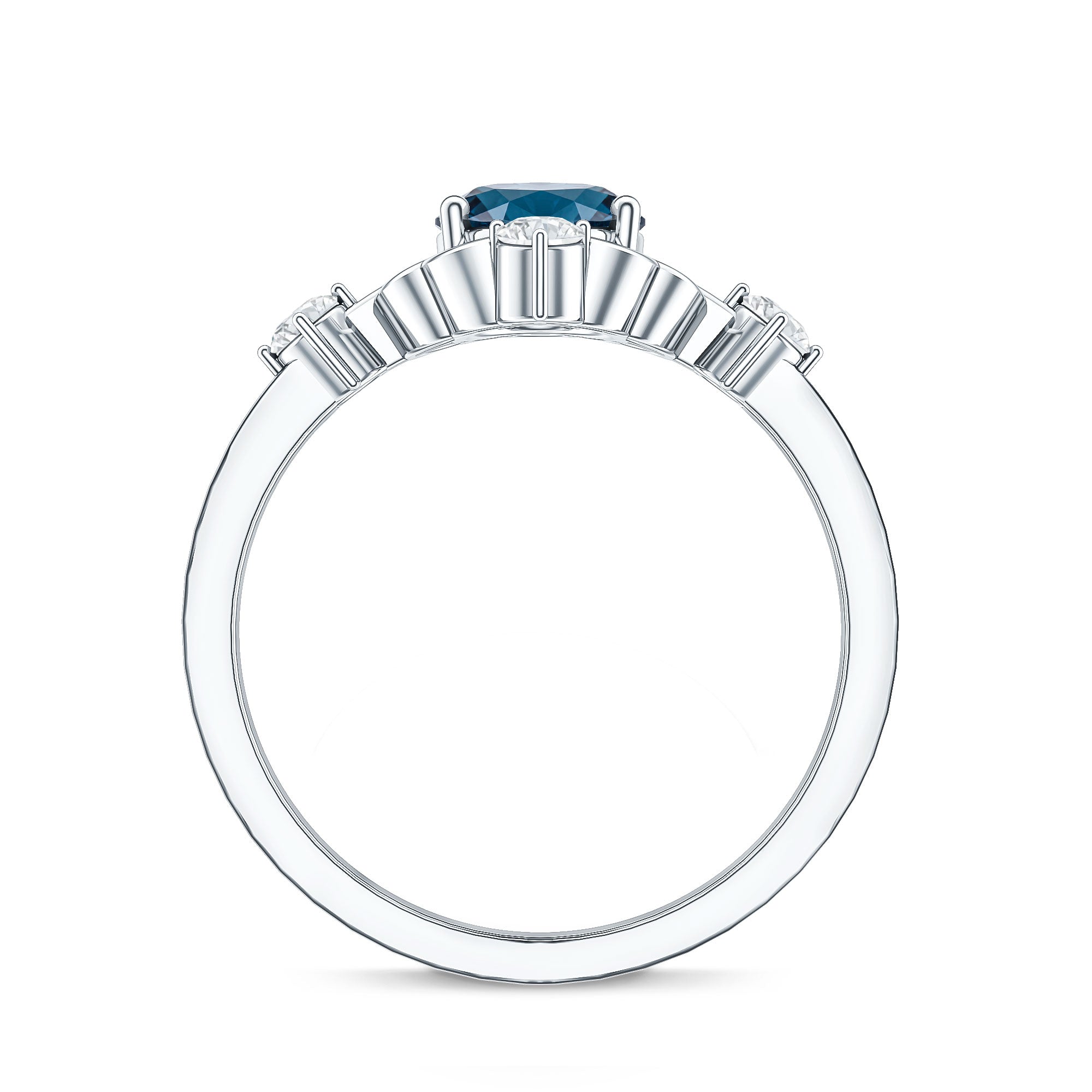 Art Deco Inspired Blue Topaz Oval Engagement Ring with Diamond