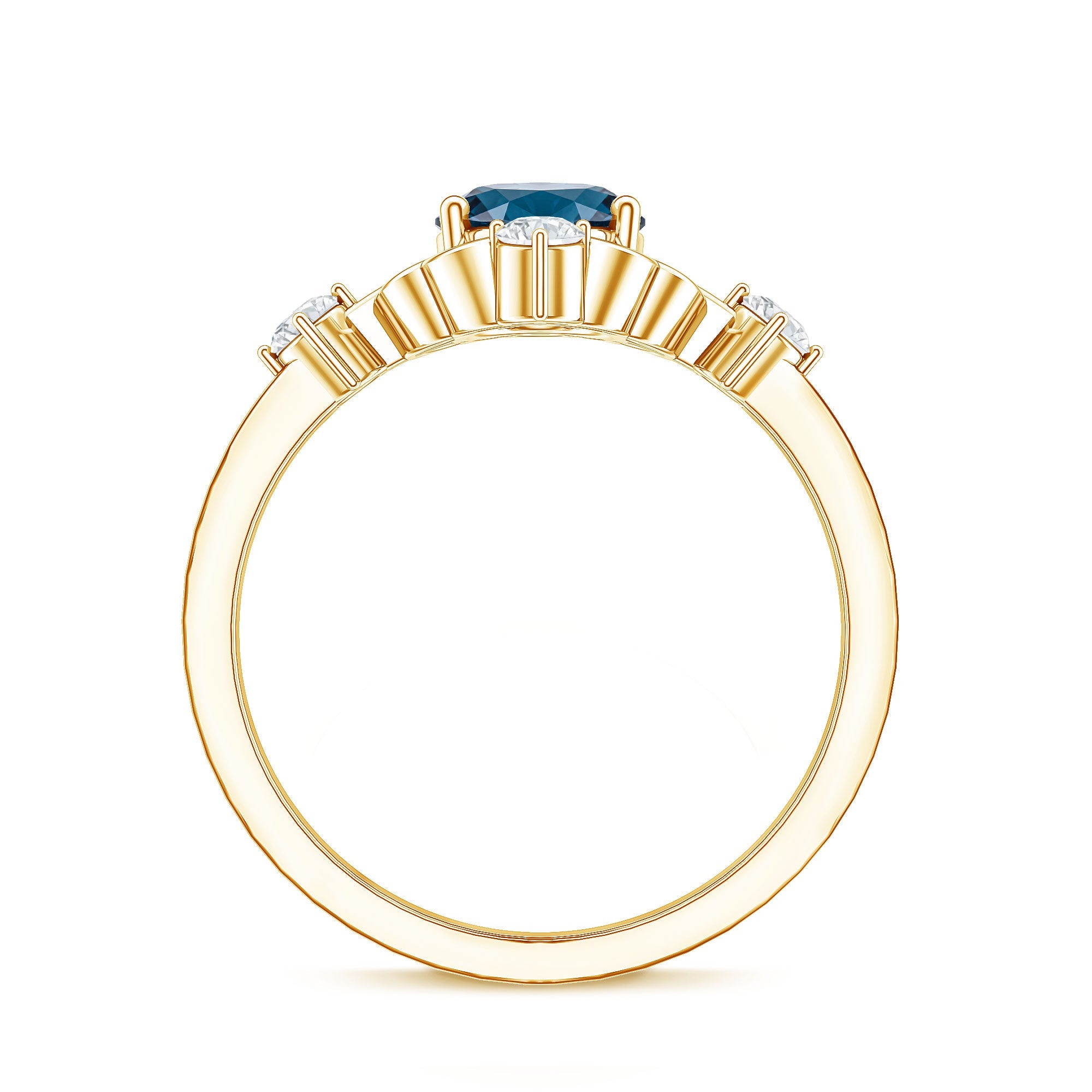 Art Deco Inspired Blue Topaz Oval Engagement Ring with Diamond