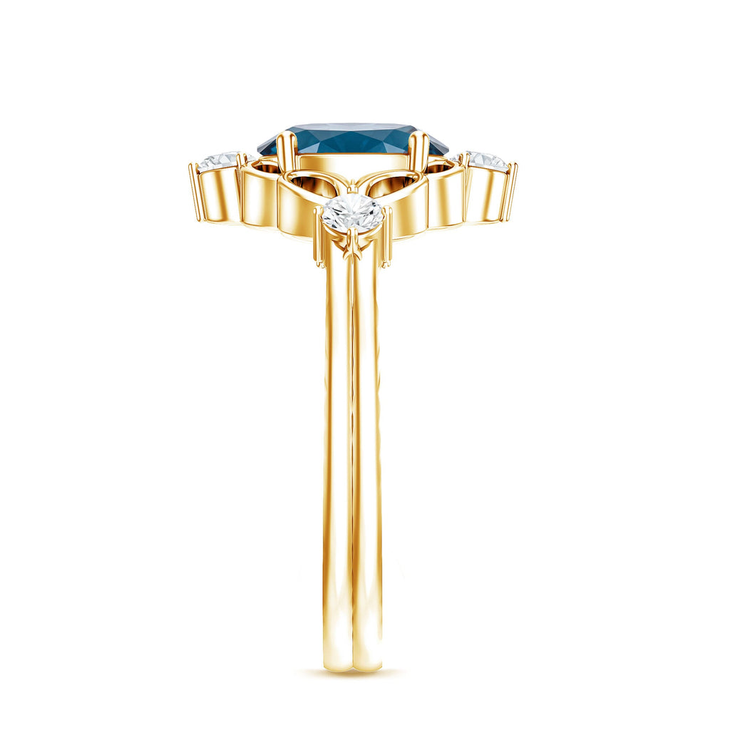 Art Deco Inspired Blue Topaz Oval Engagement Ring with Diamond
