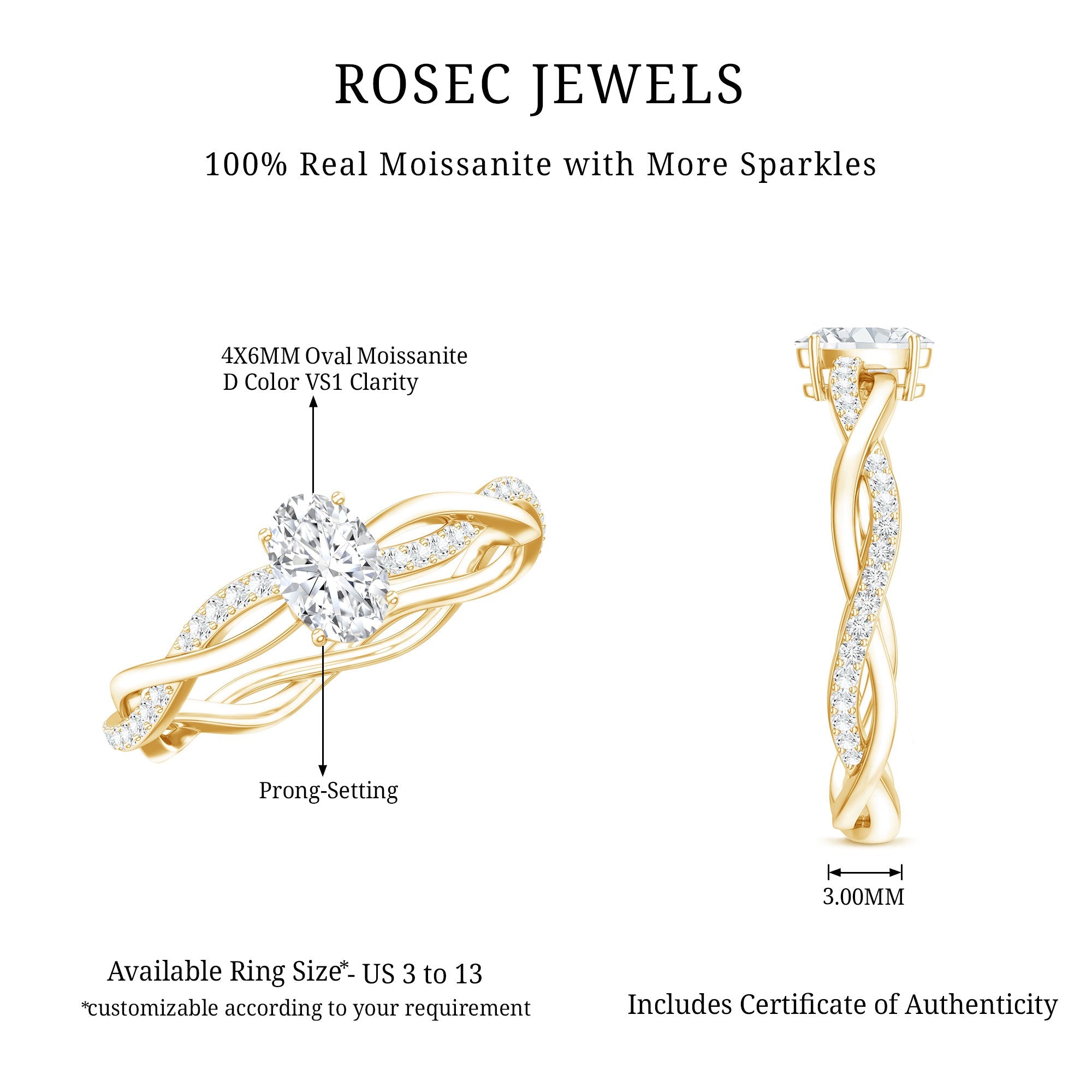 Oval Cut Moissanite Braided Engagement Ring