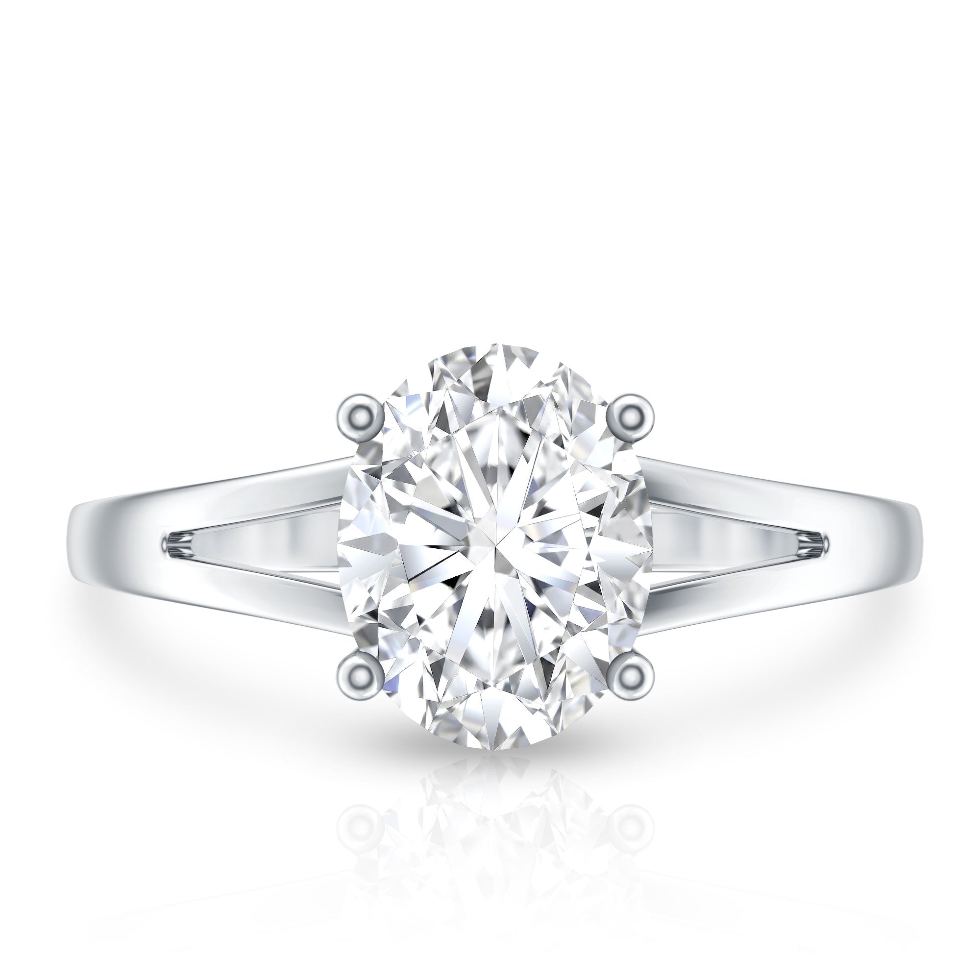 Solitaire Oval Cut Moissanite Split Shank Engagement Ring