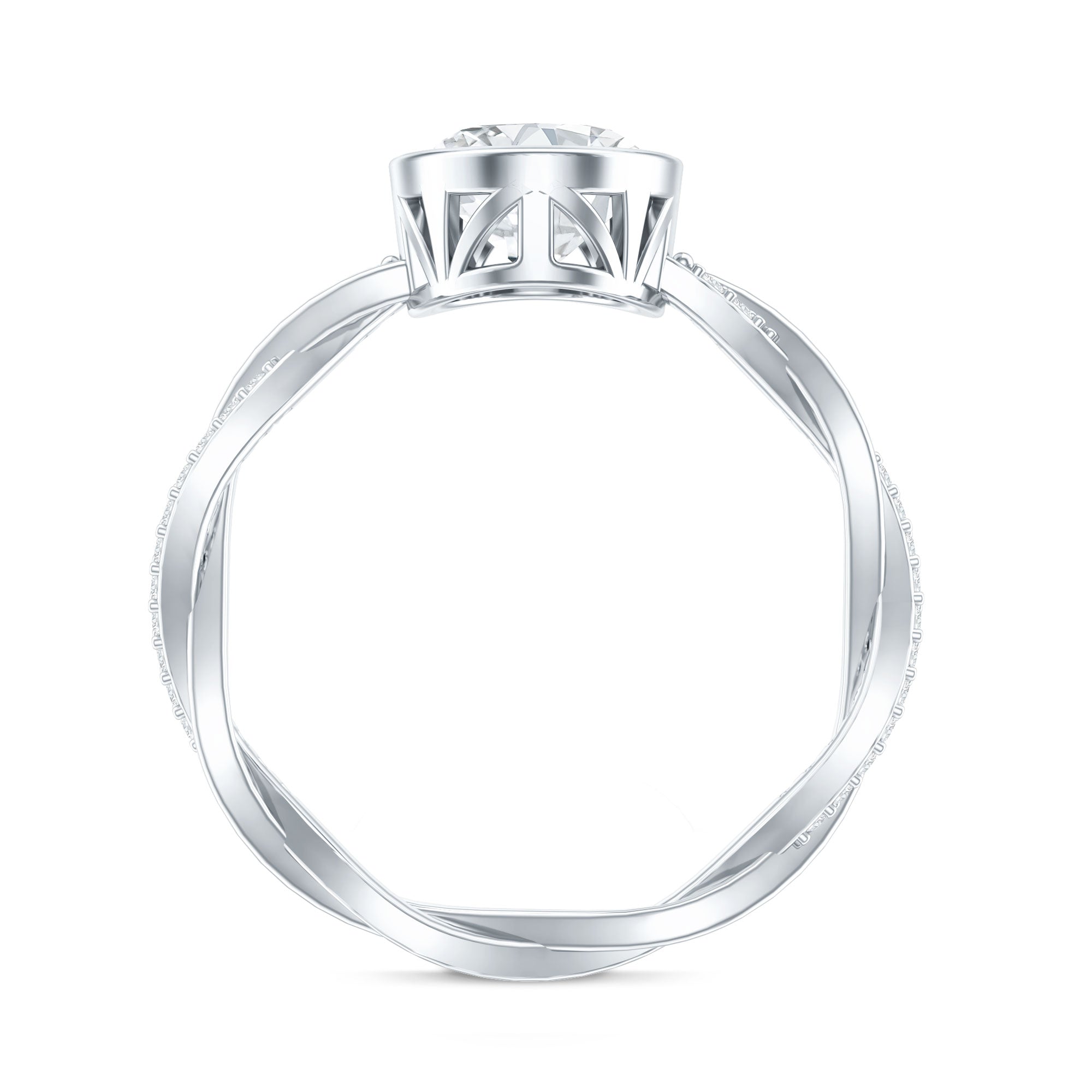 Brilliant Cut Moissanite Bezel Set Engagement Ring in Braided Shank
