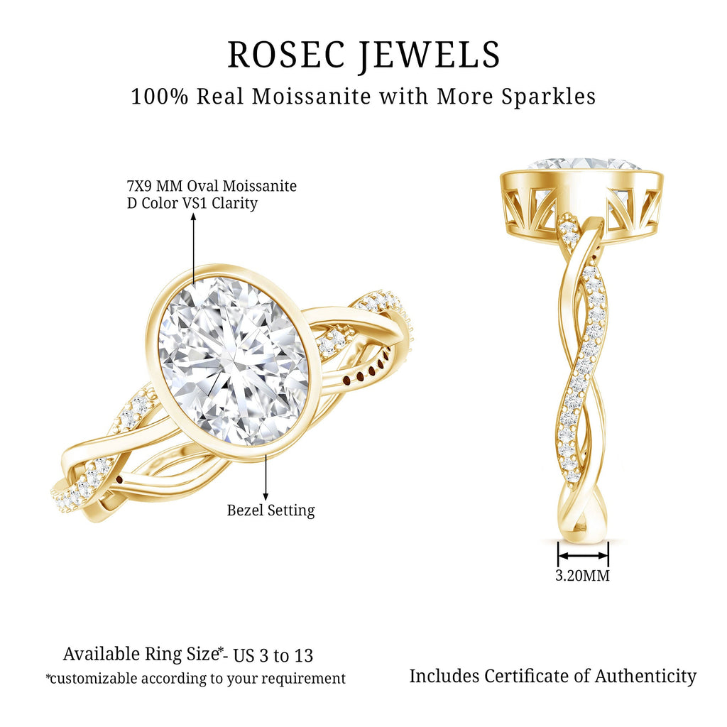 Brilliant Cut Moissanite Bezel Set Engagement Ring in Braided Shank