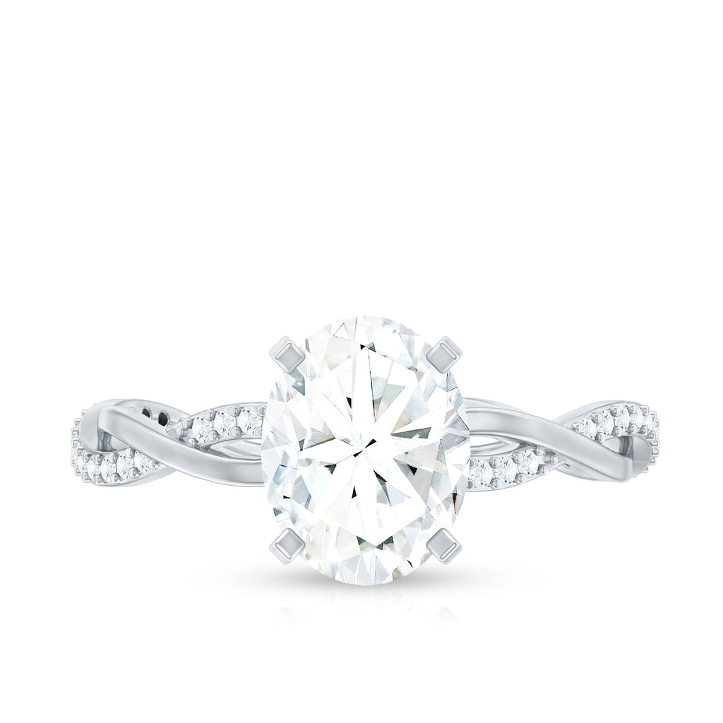 Oval Shape Moissanite Solitaire Engagement Ring in Braided Shank