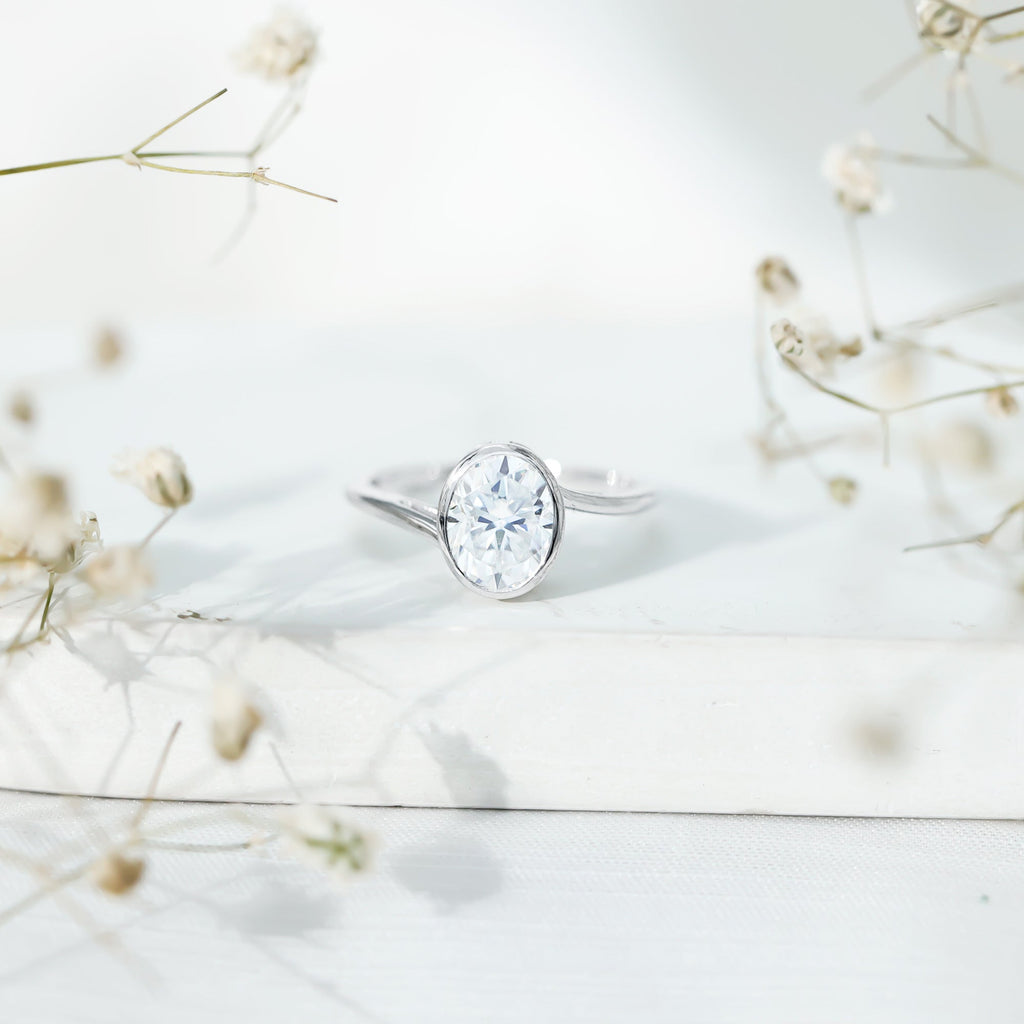 Solitaire 2 Carat Moissanite Bezel Set Engagement Ring with Bypass Shank