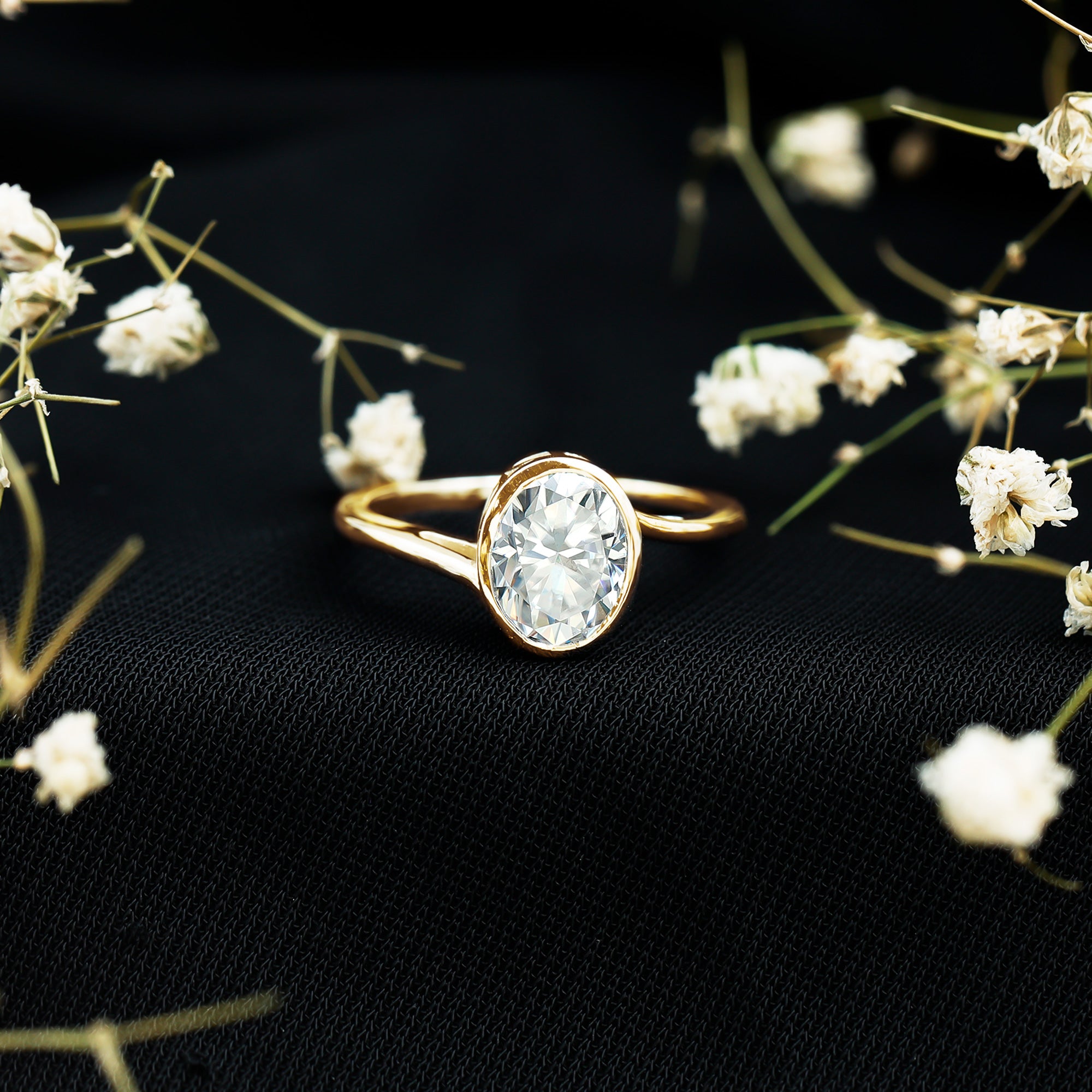 Solitaire 2 Carat Moissanite Bezel Set Engagement Ring with Bypass Shank