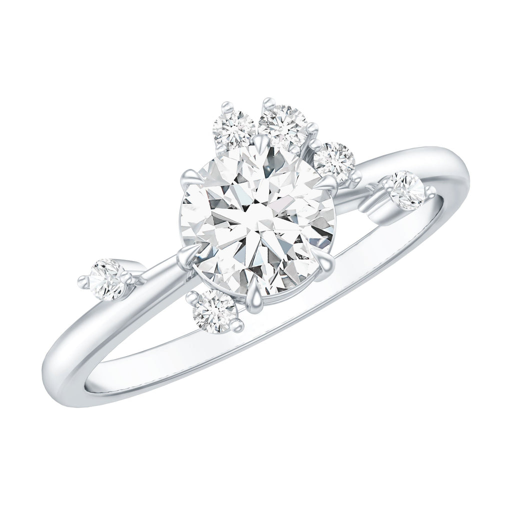Round Cut Scatter Moissanite Unique Engagement Ring