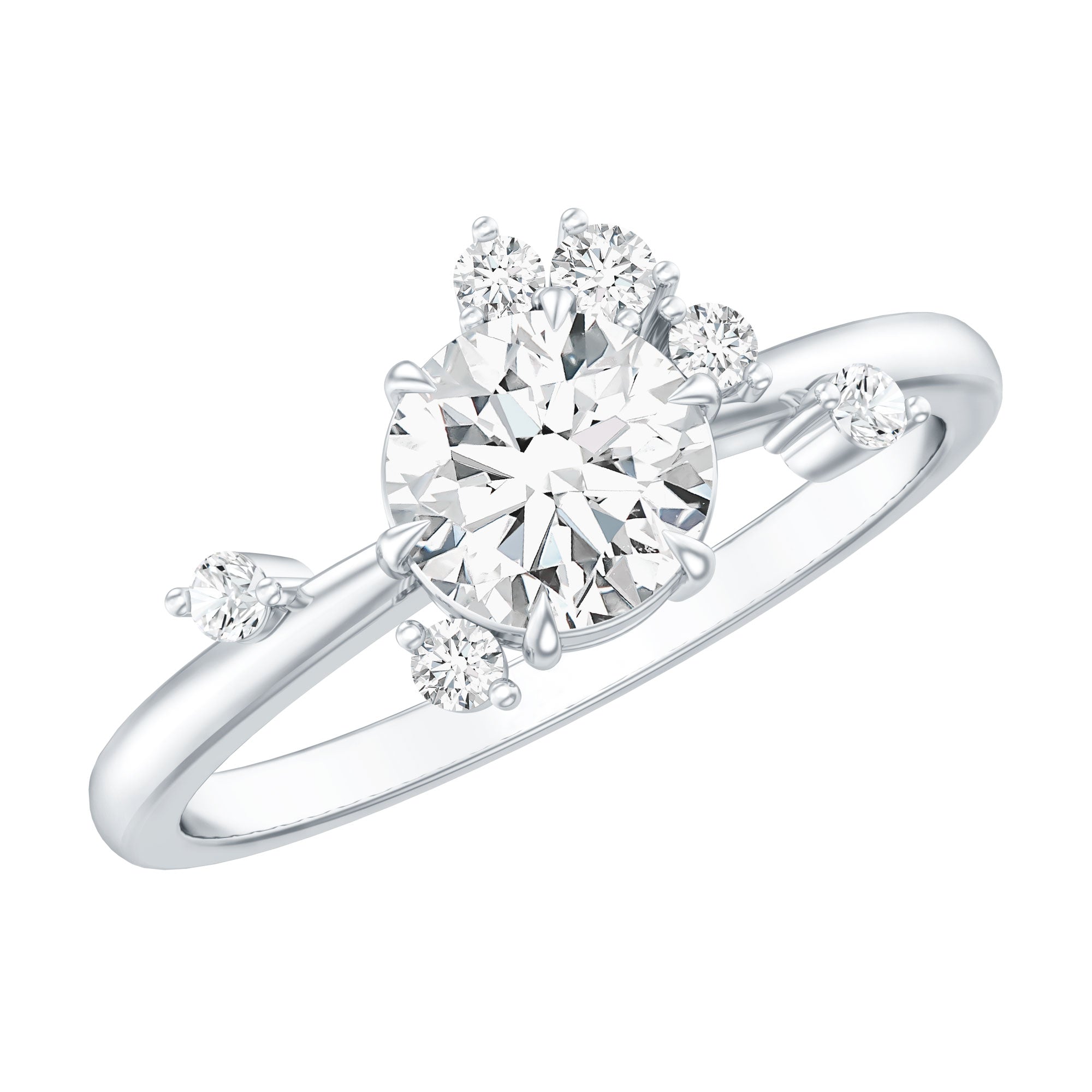 Round Cut Scatter Moissanite Unique Engagement Ring