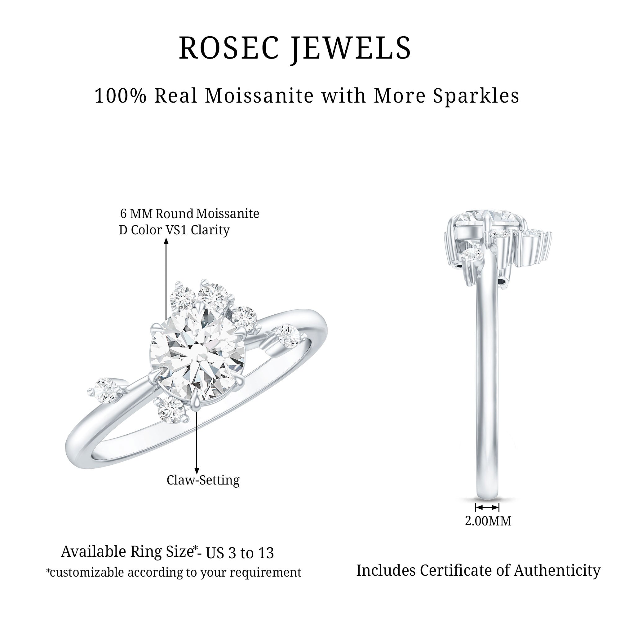 Round Cut Scatter Moissanite Unique Engagement Ring