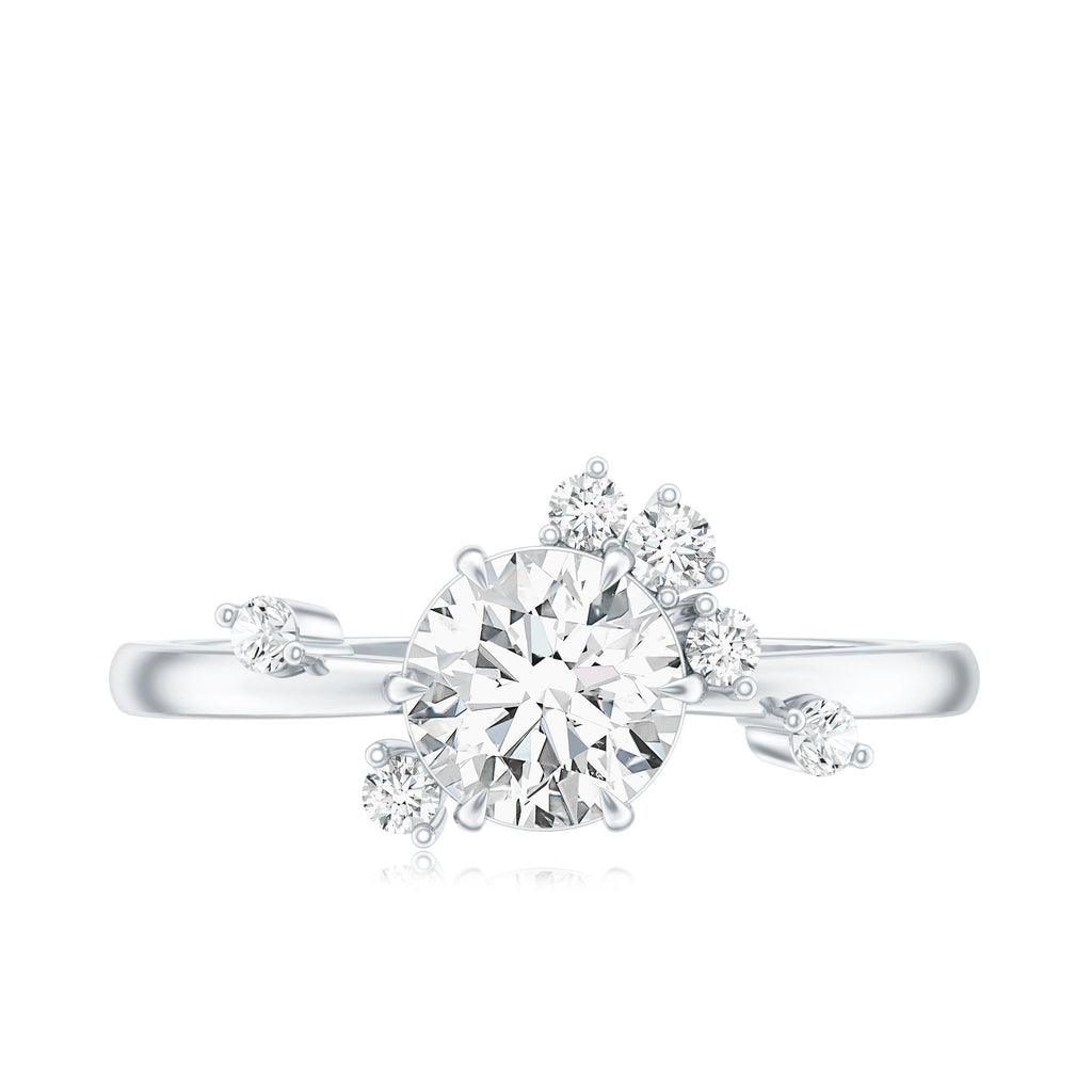 Round Cut Scatter Moissanite Unique Engagement Ring