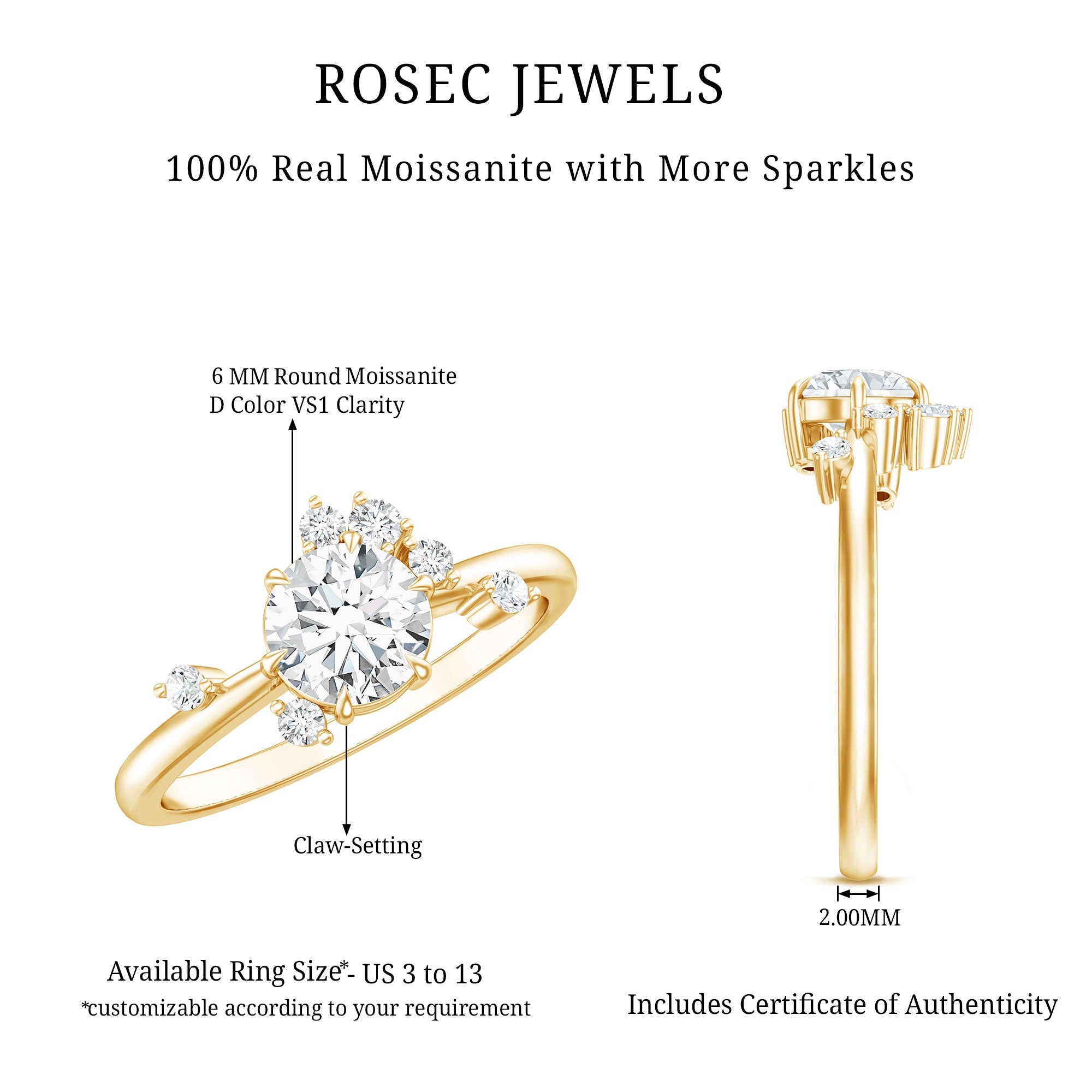 Round Cut Scatter Moissanite Unique Engagement Ring