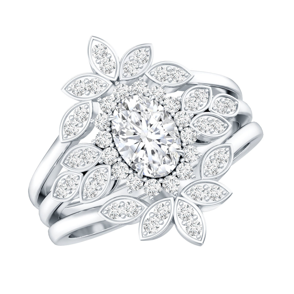 Vintage Inspired Moissanite Wedding Ring Set of 3