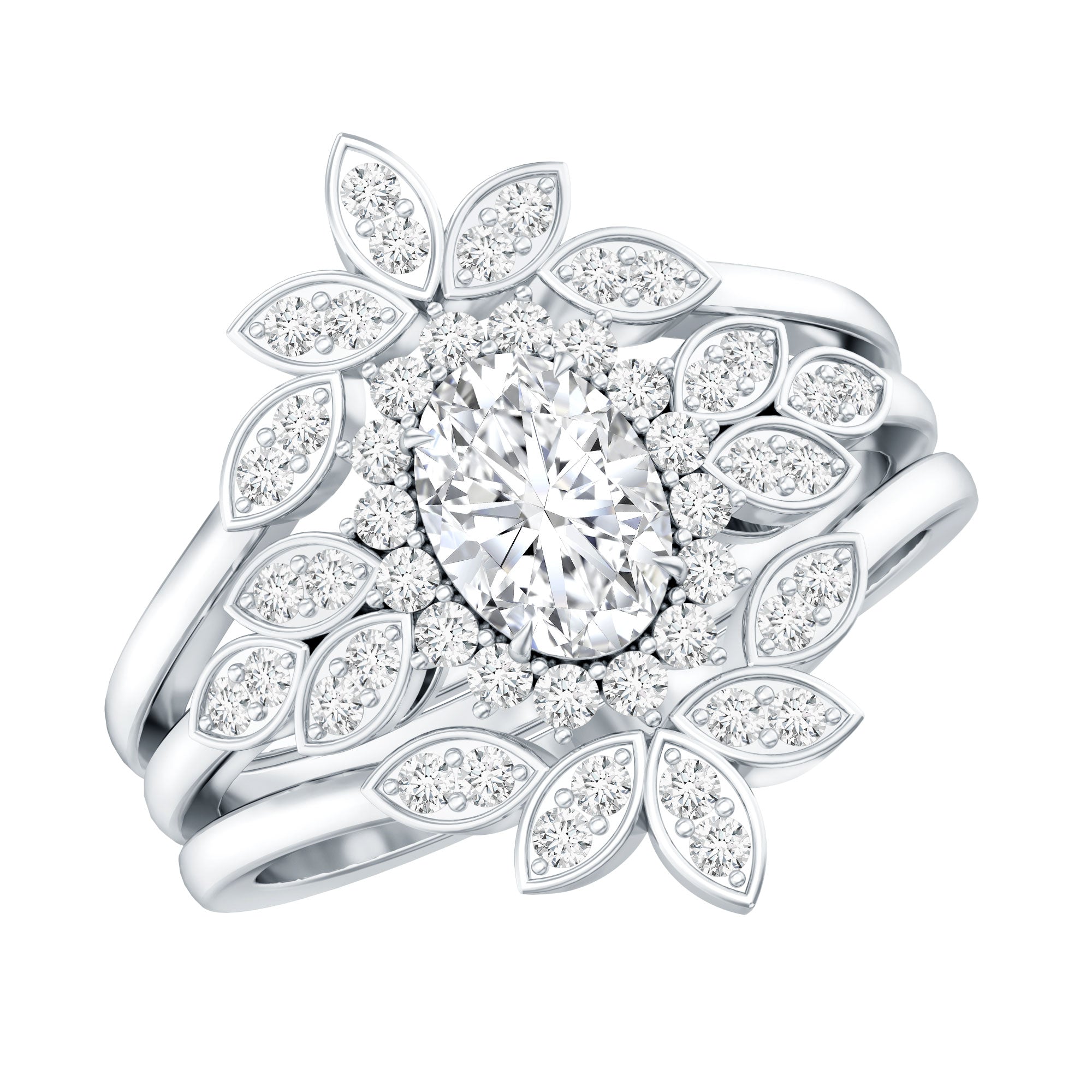 Vintage Inspired Moissanite Wedding Ring Set of 3