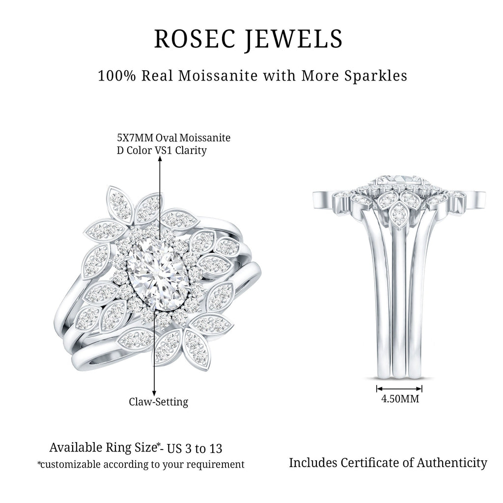 Vintage Inspired Moissanite Wedding Ring Set of 3