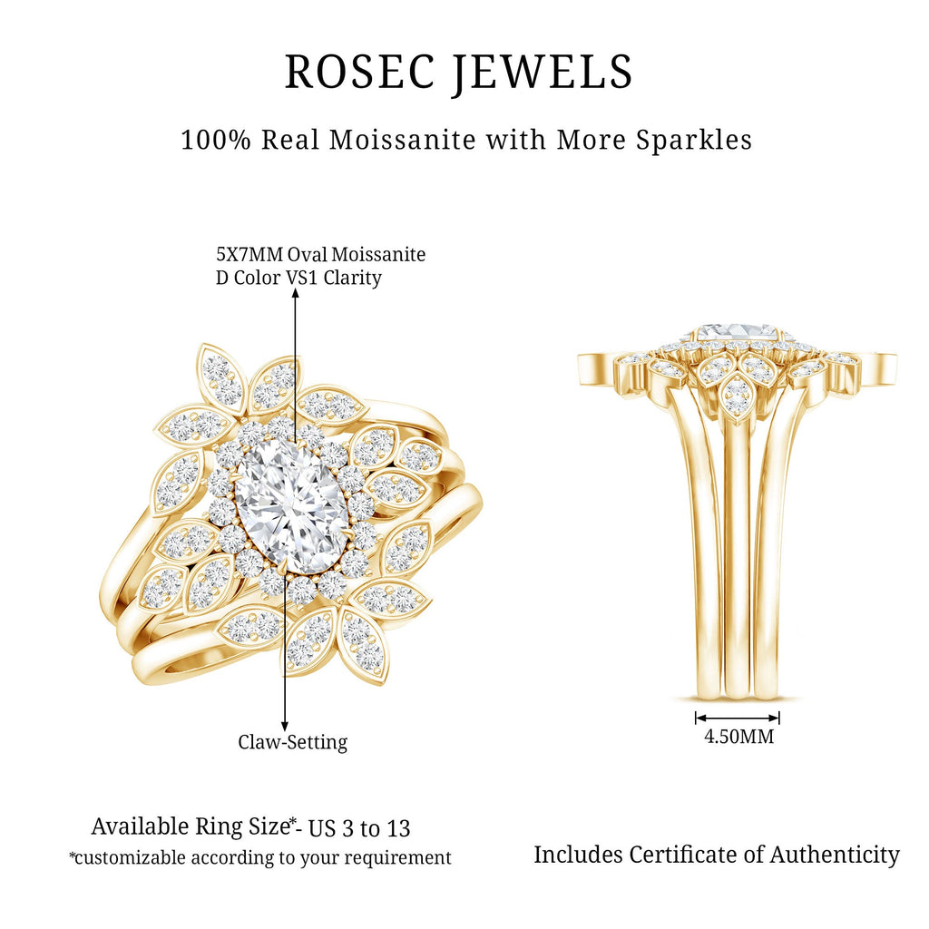 Vintage Inspired Moissanite Wedding Ring Set of 3