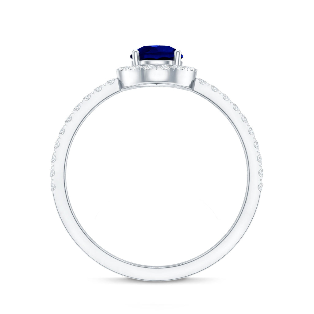 Certified 1.6 Carat Lab Grown Blue Sapphire Teardrop Engagement Ring with Diamond Halo