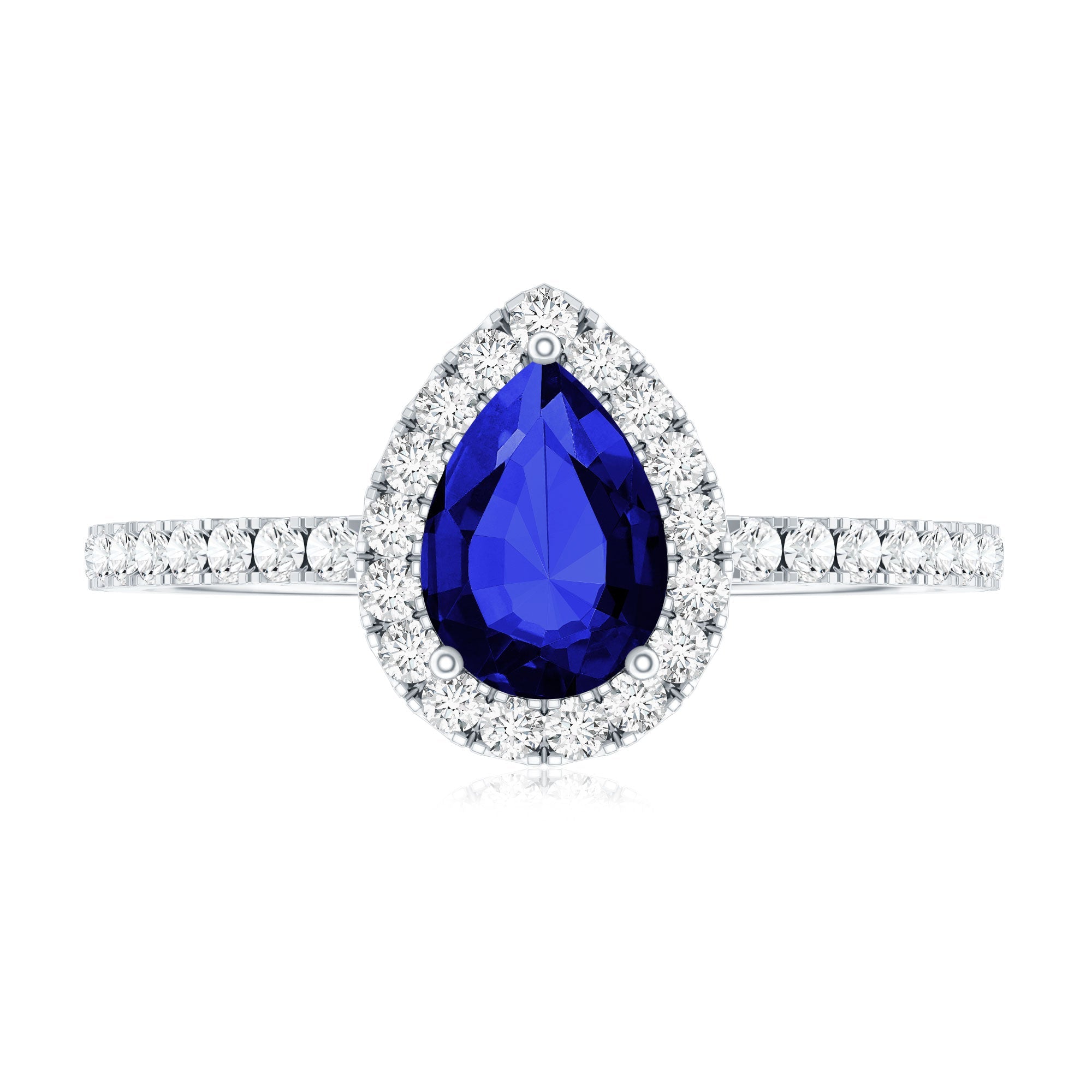 Certified 1.6 Carat Lab Grown Blue Sapphire Teardrop Engagement Ring with Diamond Halo