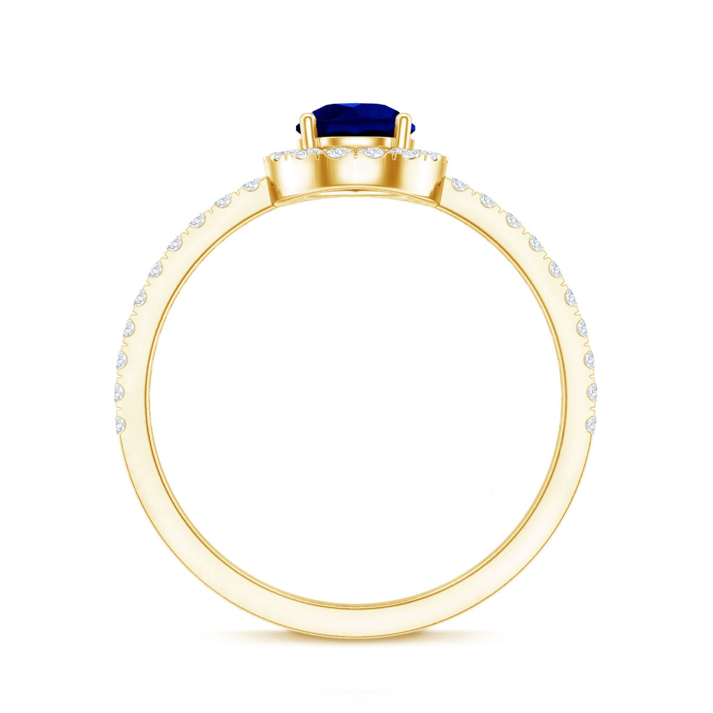 Certified 1.6 Carat Lab Grown Blue Sapphire Teardrop Engagement Ring with Diamond Halo