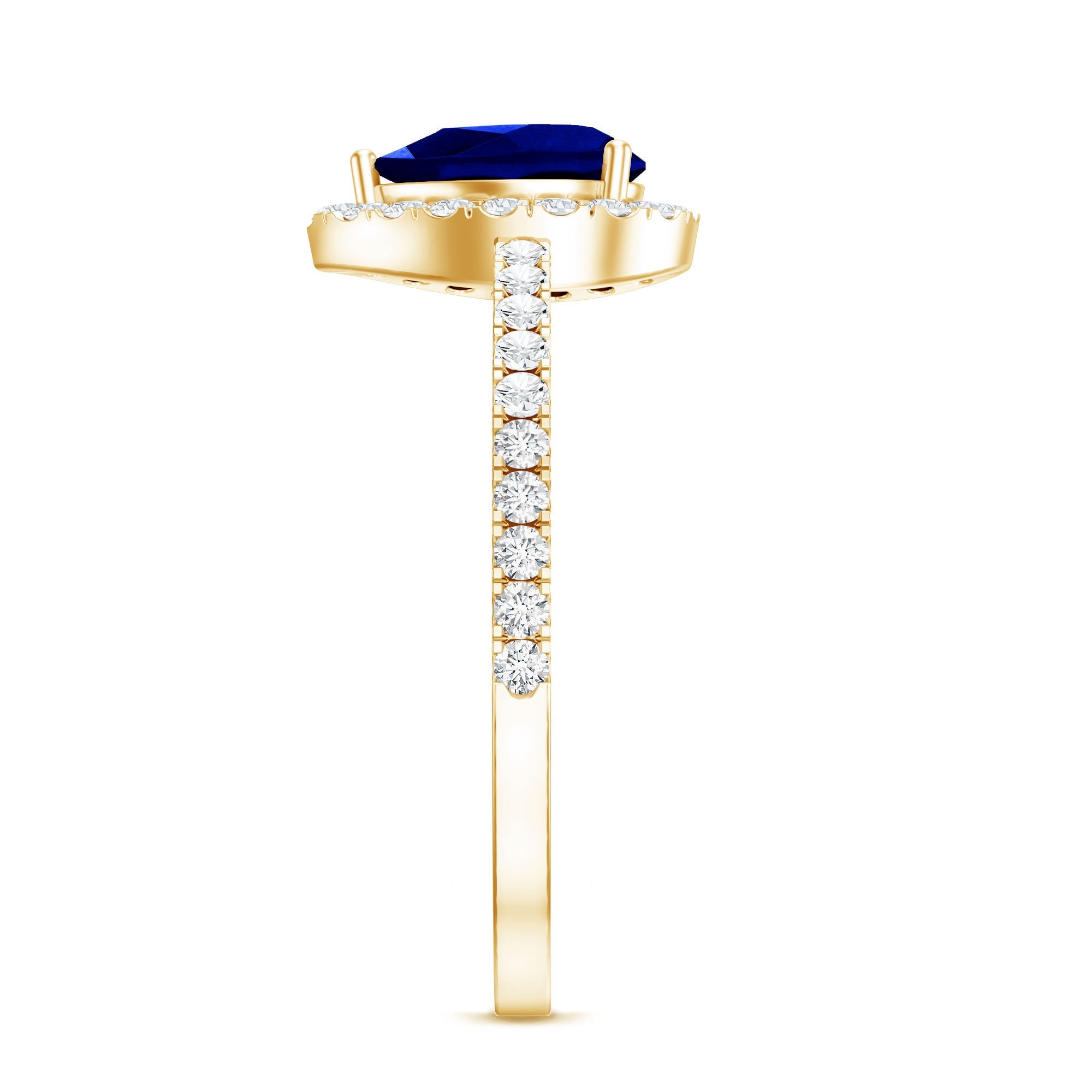 Certified 1.6 Carat Lab Grown Blue Sapphire Teardrop Engagement Ring with Diamond Halo