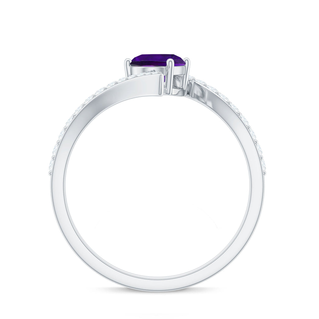 Solitaire Amethyst Bypass Engagement Ring with Diamond