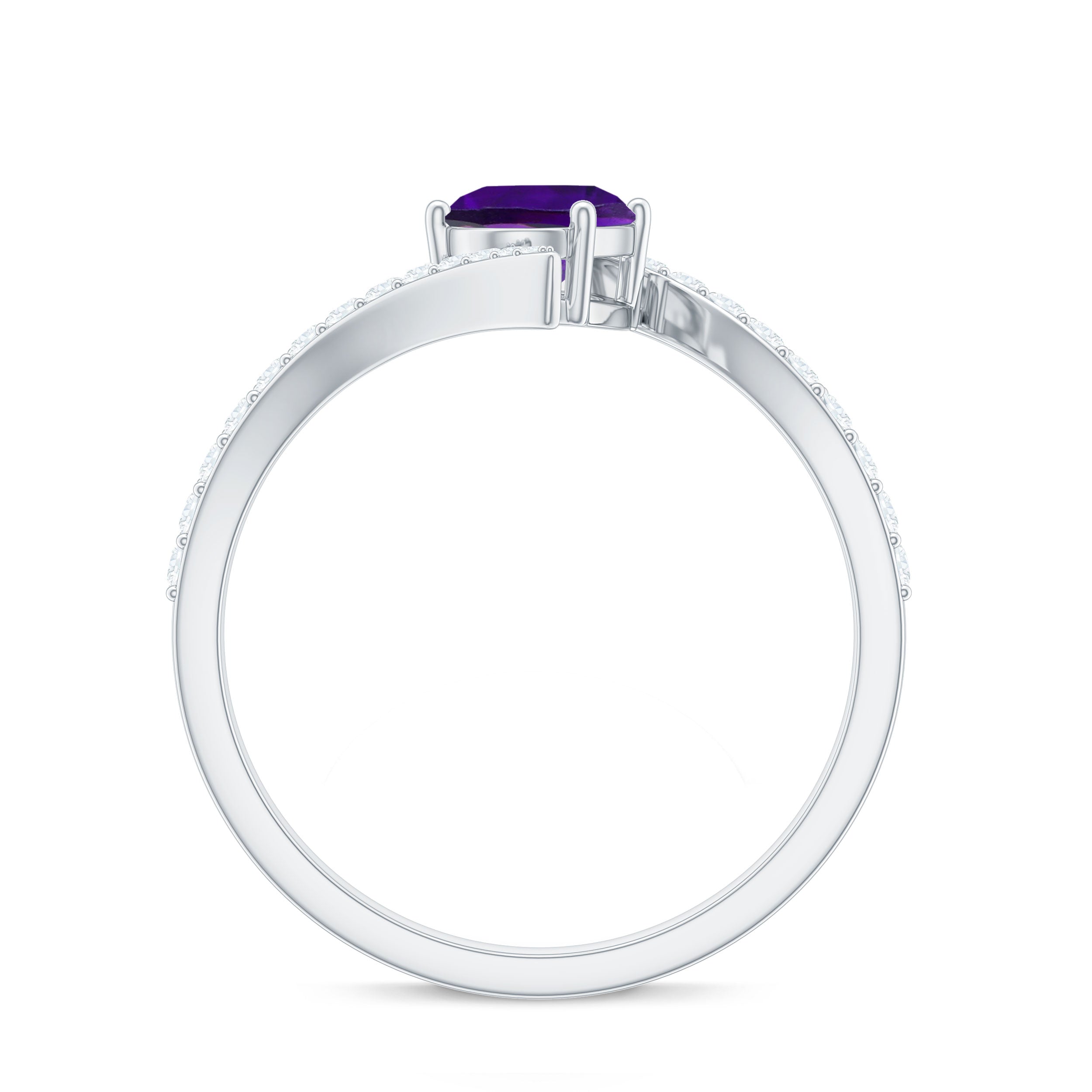 Solitaire Amethyst Bypass Engagement Ring with Diamond
