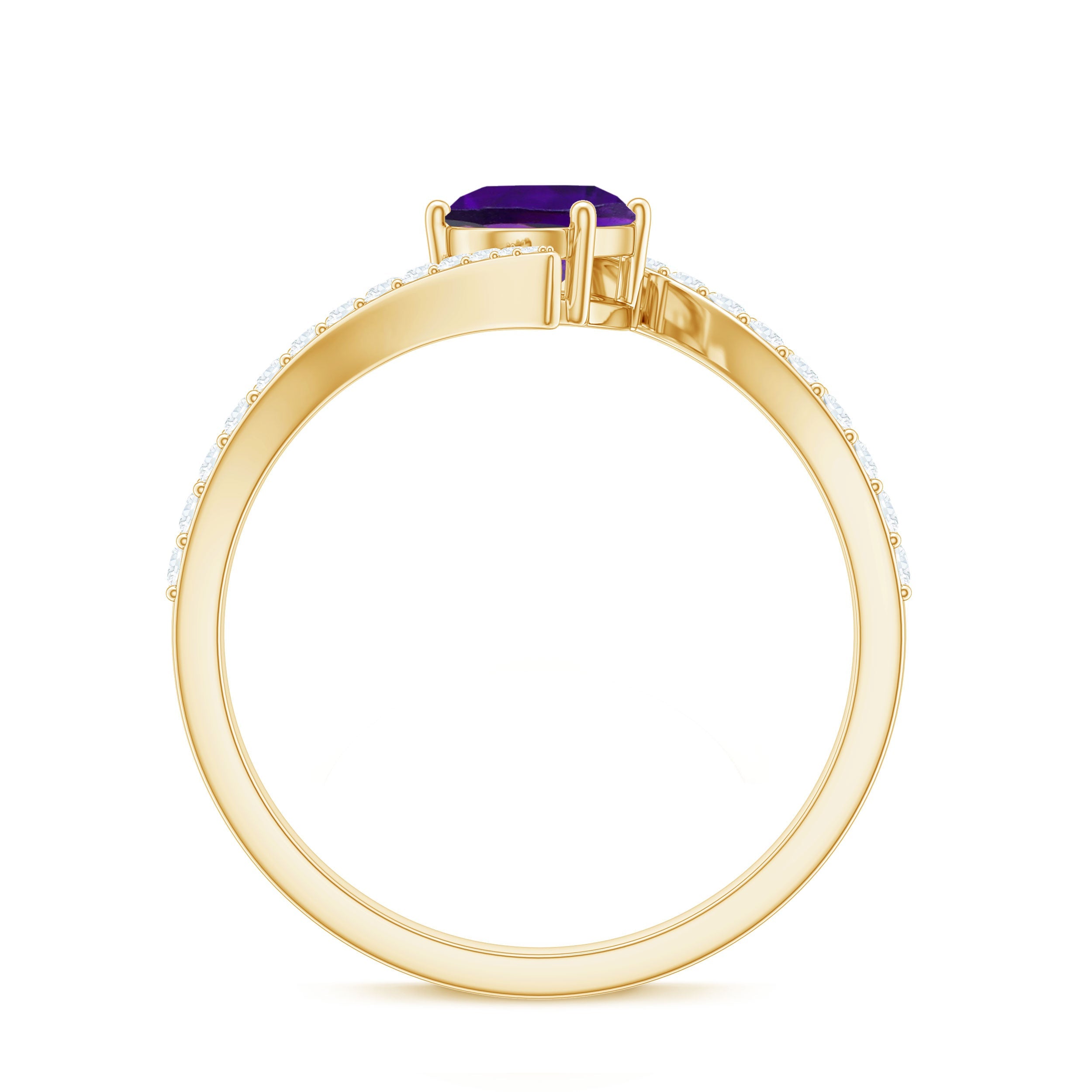 Solitaire Amethyst Bypass Engagement Ring with Diamond