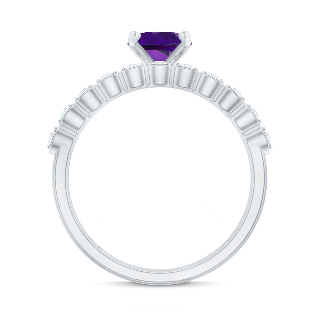 Natural 1 Carat Amethyst Oval Engagement Ring with Diamond Enhancer