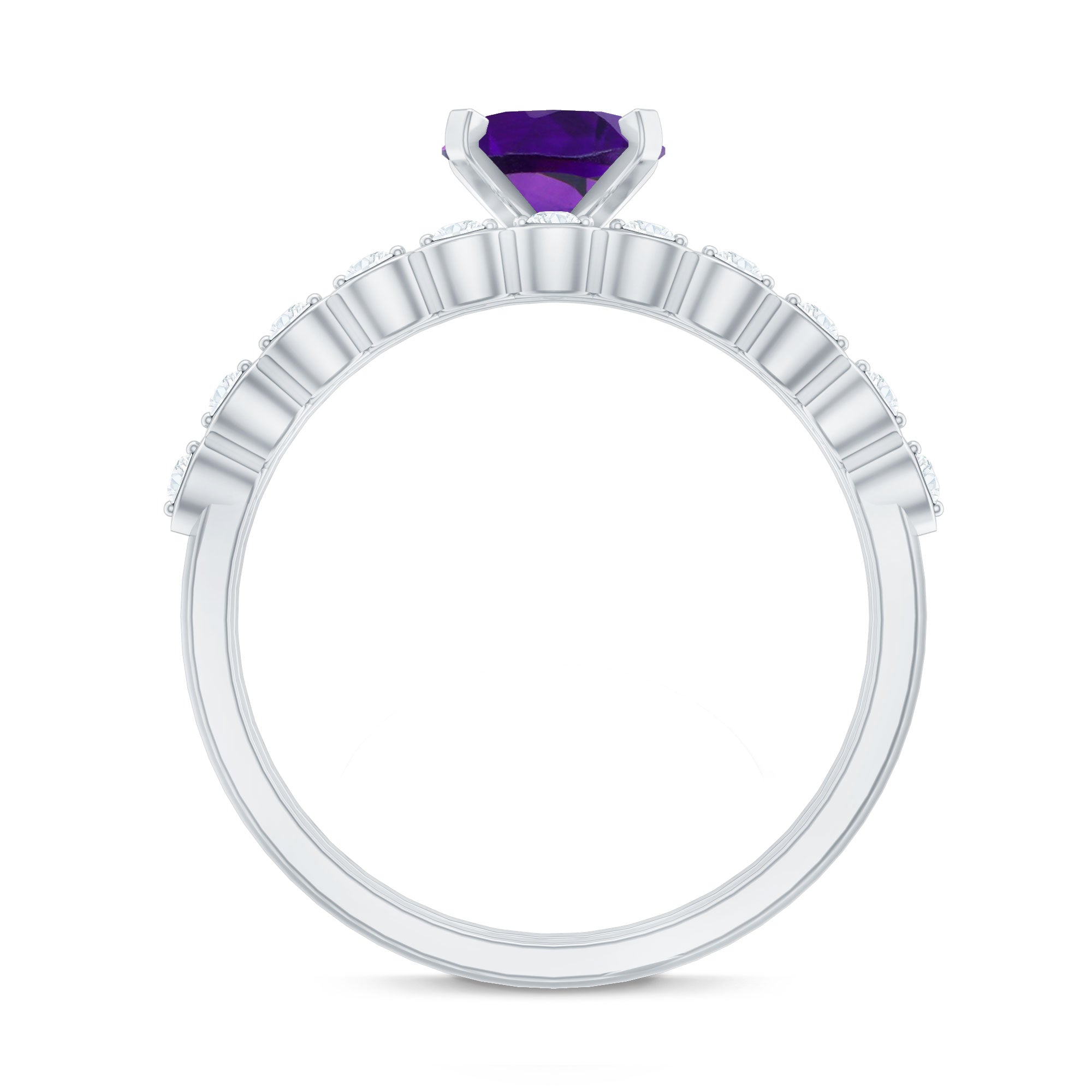 Natural 1 Carat Amethyst Oval Engagement Ring with Diamond Enhancer