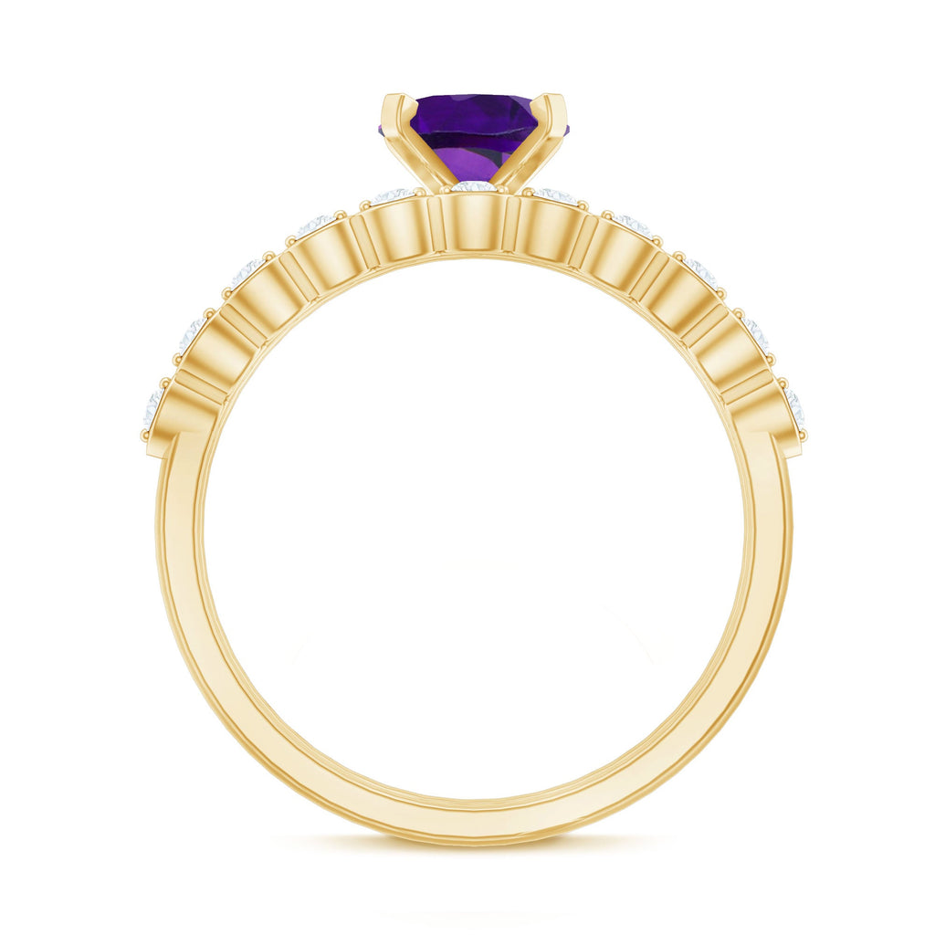 Natural 1 Carat Amethyst Oval Engagement Ring with Diamond Enhancer