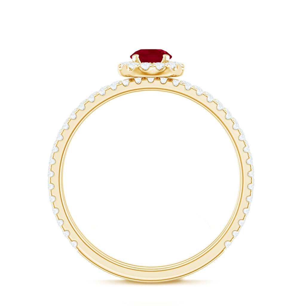 Natural Ruby Wedding Engagement Ring Set with Diamond