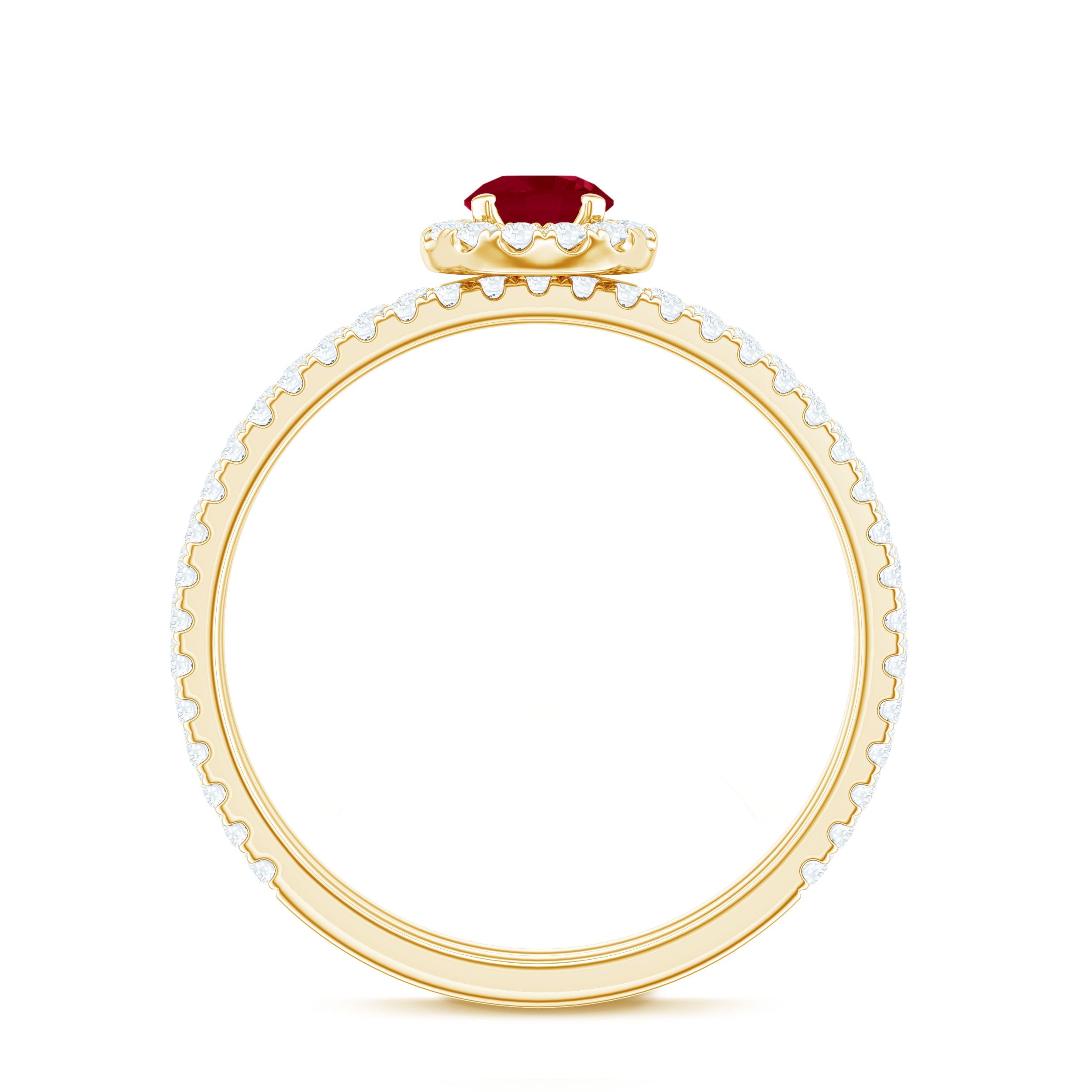 Natural Ruby Wedding Engagement Ring Set with Diamond