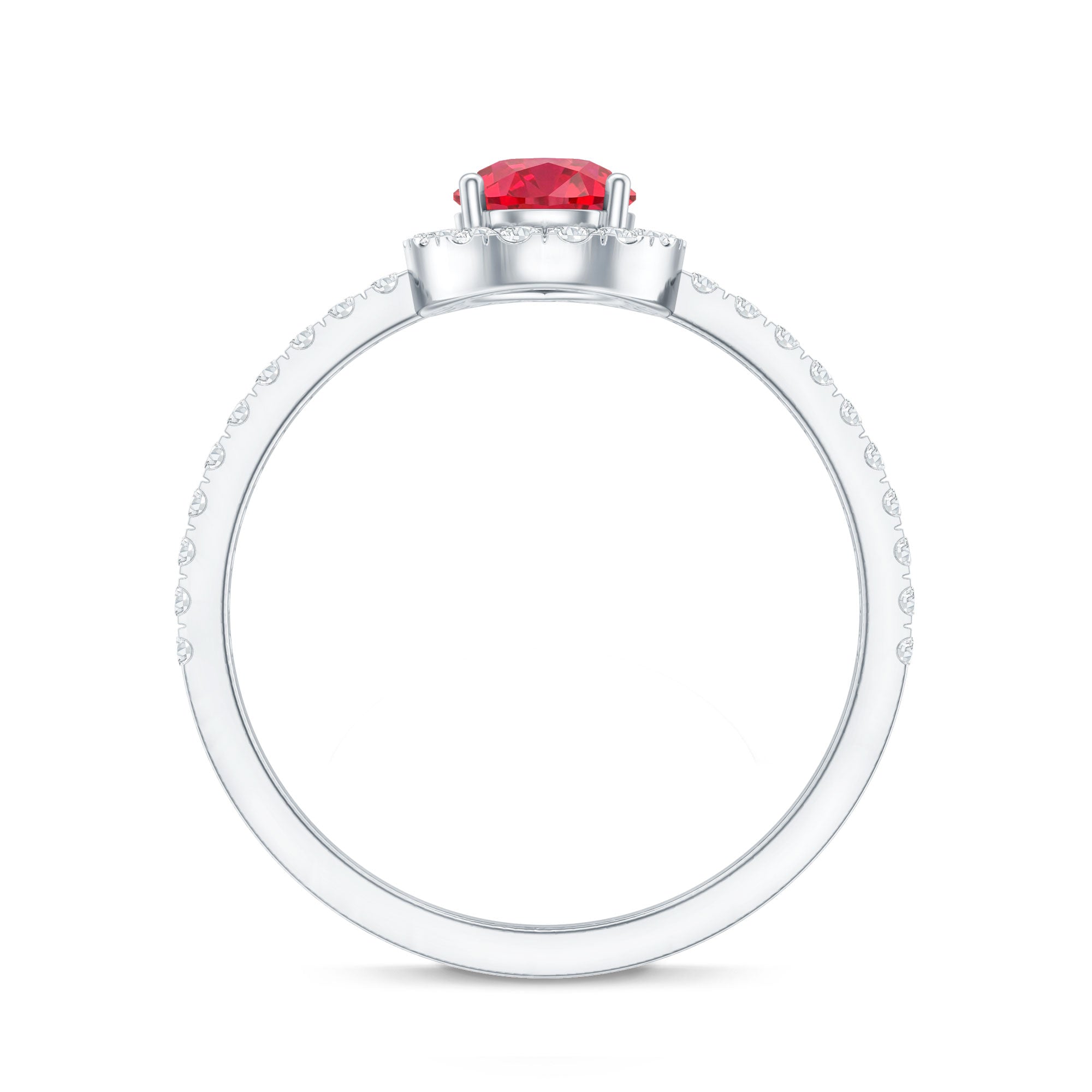 Lab Created Ruby Teardrop Halo Engagement Ring with Diamond