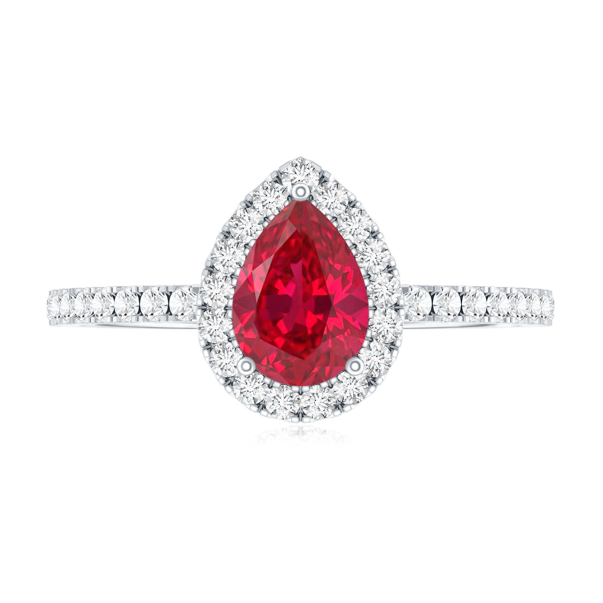 Lab Created Ruby Teardrop Halo Engagement Ring with Diamond