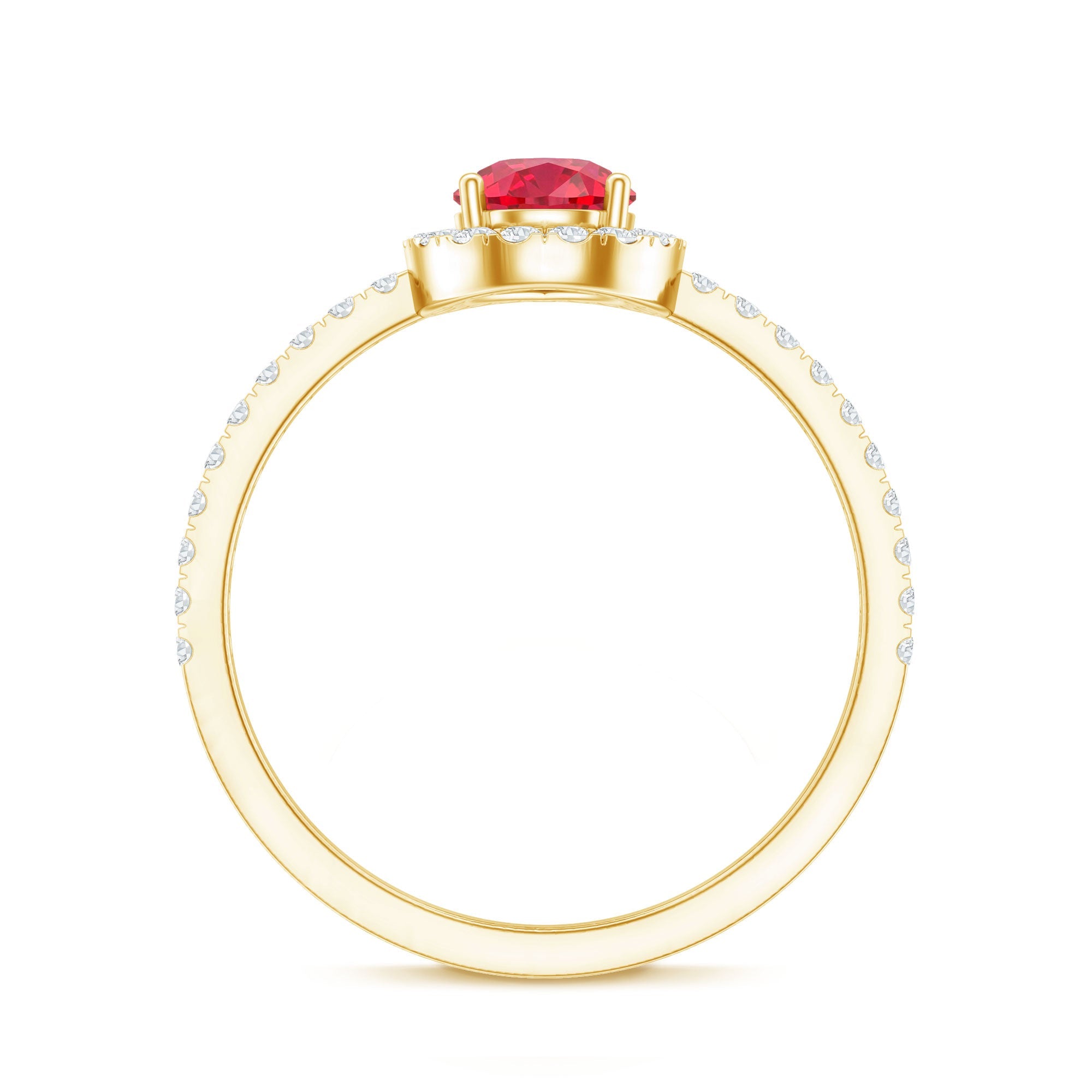 Lab Created Ruby Teardrop Halo Engagement Ring with Diamond