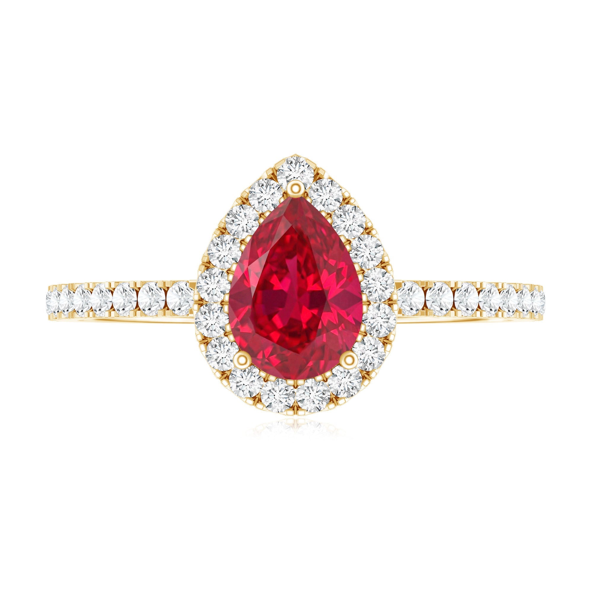 Lab Created Ruby Teardrop Halo Engagement Ring with Diamond