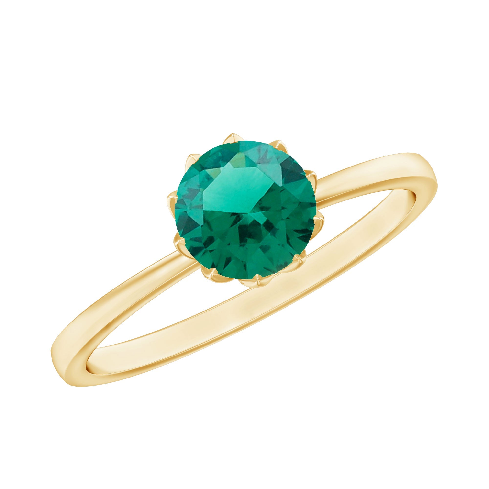 0.8 Carat Round Lab Grown Emerald Solitaire Ring in Lotus Basket Setting
