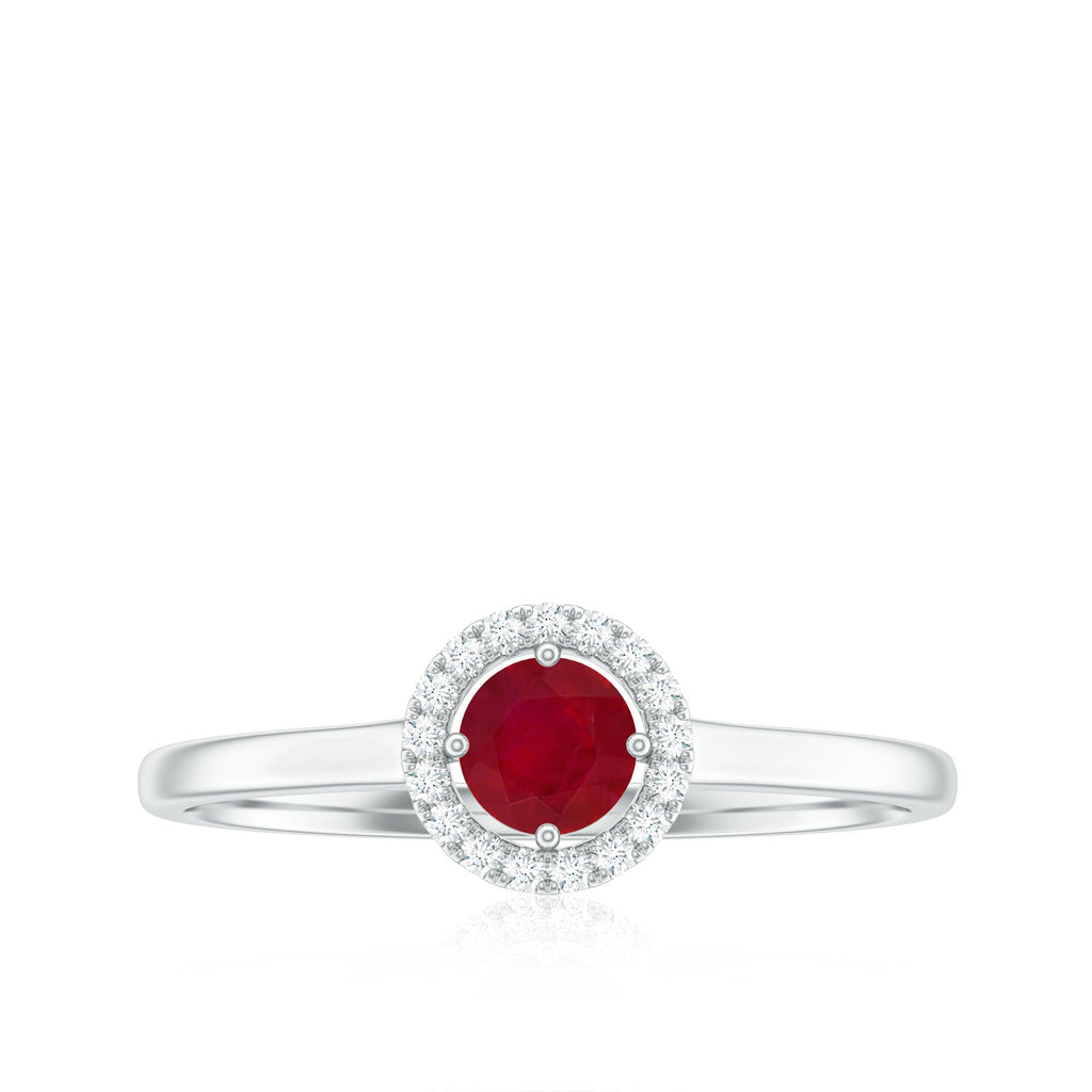 Real Ruby Promise Ring with Diamond Halo