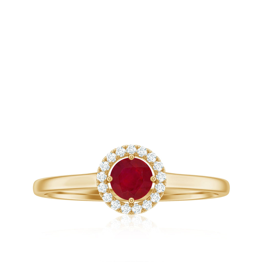 Real Ruby Promise Ring with Diamond Halo