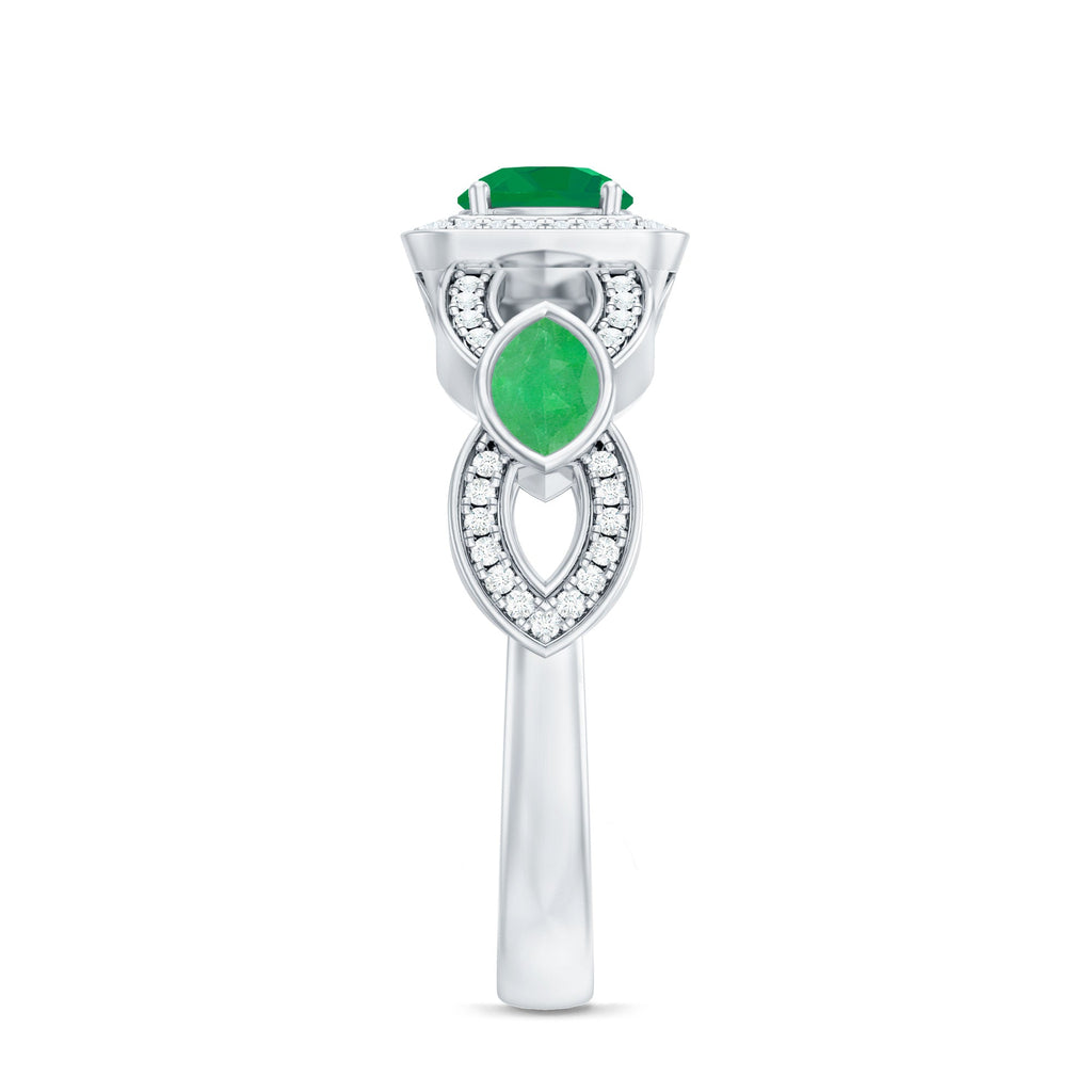 Natural Emerald Diamond Vintage Looking Engagement Ring